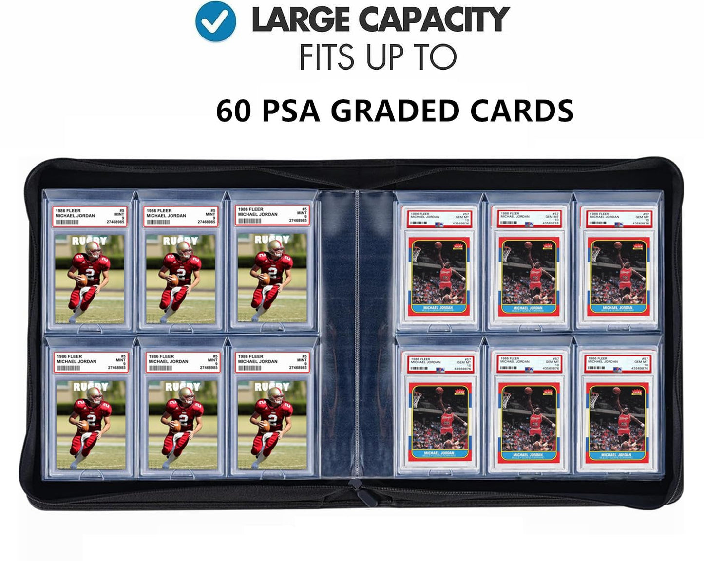 60 Pockets Graded Card Binder, Toploading PSA Slab Holder Album, PU Leather Graded Card Storage Binder, Premium 6 Pocket PSA Card Binder Album with Sleeves (Black)