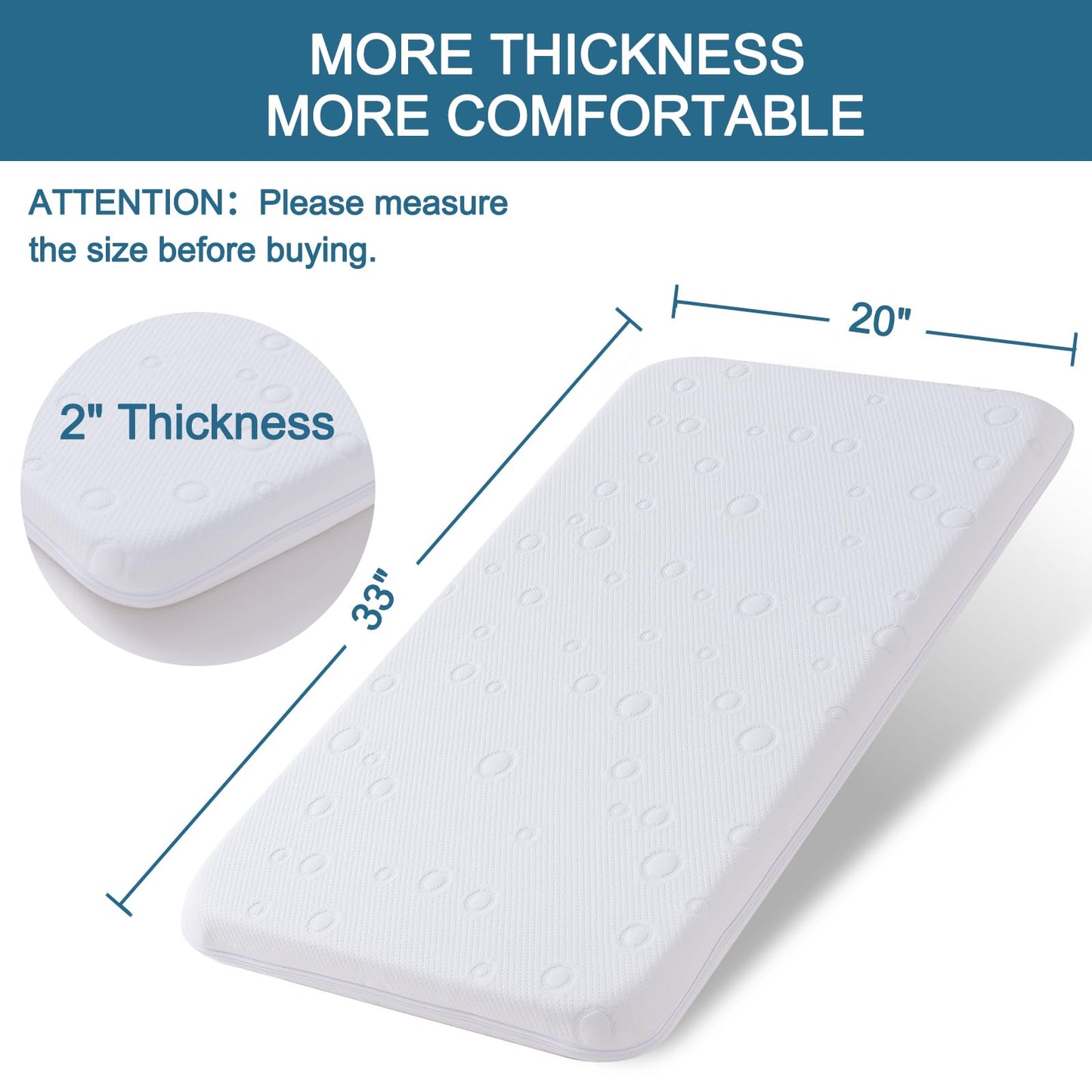 Amzreine Baby Bassinet Mattress Pad, 33" x 20" x 2" Dual Sided Gel Memory Foam Mattress with Breathable Removable Soft Cover Fit for Mika Micky/KoolerThings/Baby Delight Bassinet
