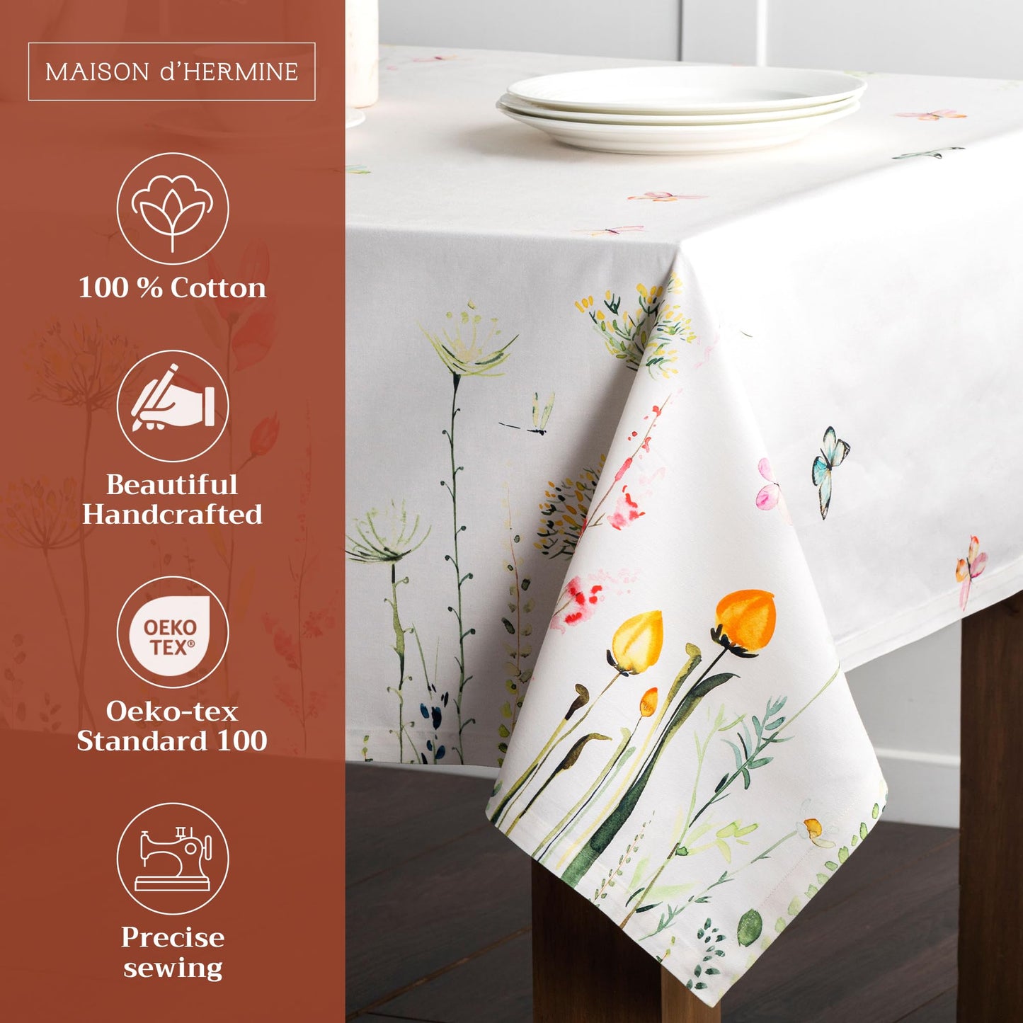 Maison d'Hermine Table Cloth Rectangle Table 100% Cotton Tablecloth for Dining Room, Farmhouse, Home, Hotel, Parties & Wedding - Gifts for Mothers Day Spring & Summer (Botanical Fresh, 70" x 140")