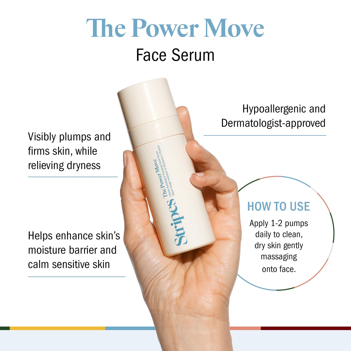 STRIPES Beauty Naomi Watts The Power Move Hydrating Facial Serum Firm Smooth Fine Lines And Wrinkles Squalene Hyaluronic Acid Safe Sensitive Skin Menopause Support 1.0 Fl Oz