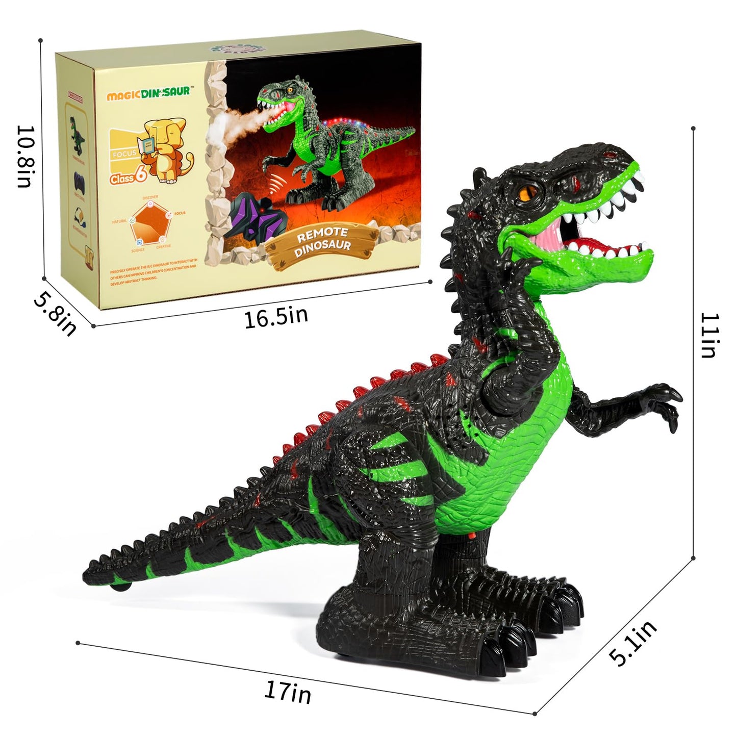 MAGICDINOSAUR Remote Controlled Large Dinosaur Toy for Boys 3 4 5 6 7 8 Years, Lifelike Tyrannosaurus with Water Mist, Light, Roaring, Electrical Dinosaur Birthday Gifts for Kids Toddlers