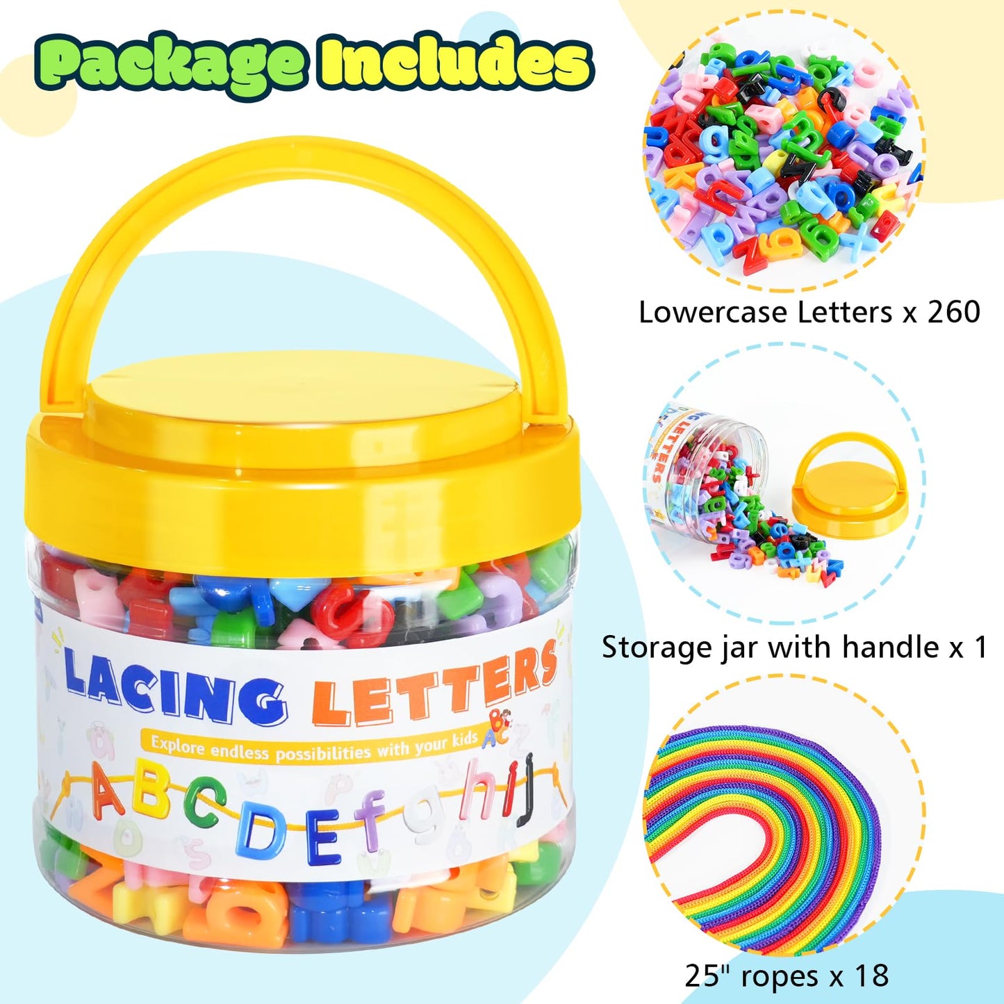 278 Pcs Lacing Letters Alphabet, Lowercase Alphabet Beads