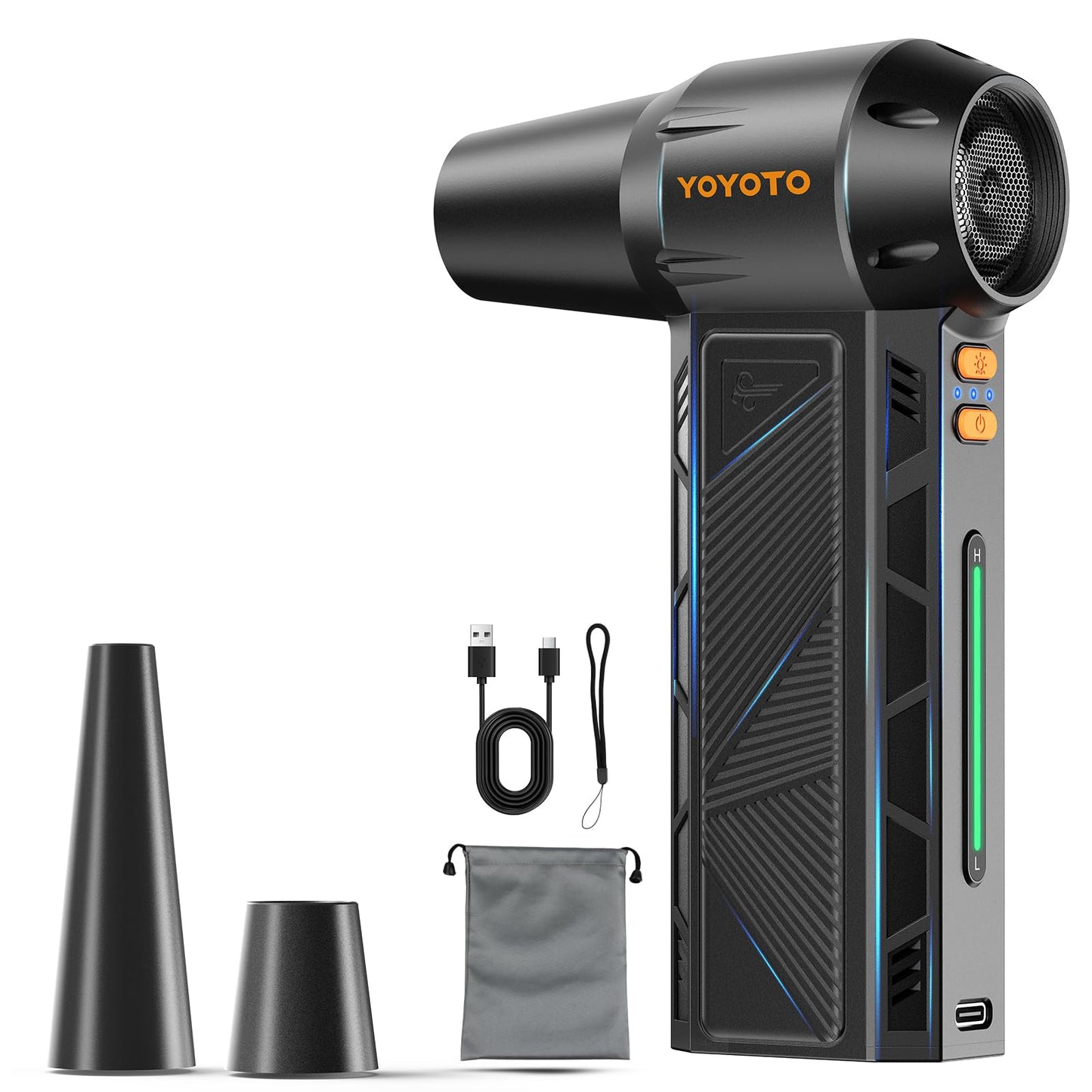Compressed Air Duster, 300000RPM Powerful Electric Air Duster Rechargeable with LED Light and Brushless Motor, 4-Gear Cordless Mini Air Blower for Keyboard, Computers, Car, Outdoors (Black)
