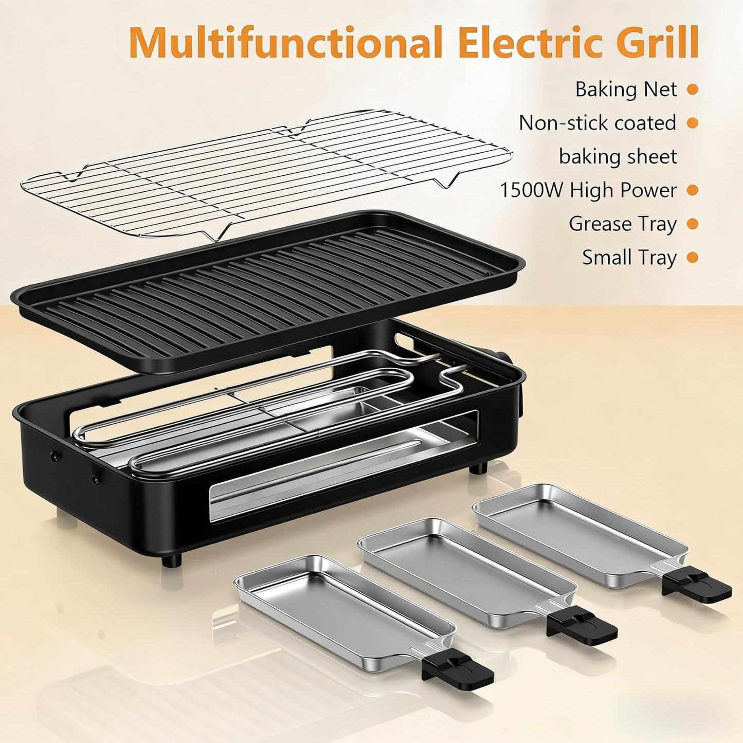 Electric Indoor Grill 1700W, 2 in 1 Smokeless Indoor Grill for Kitchen with Non-stick Removable Grill & Griddle Plate,Temperature Control Korean BBQ Grill with 3 Cheese Pans Dishwasher Safe
