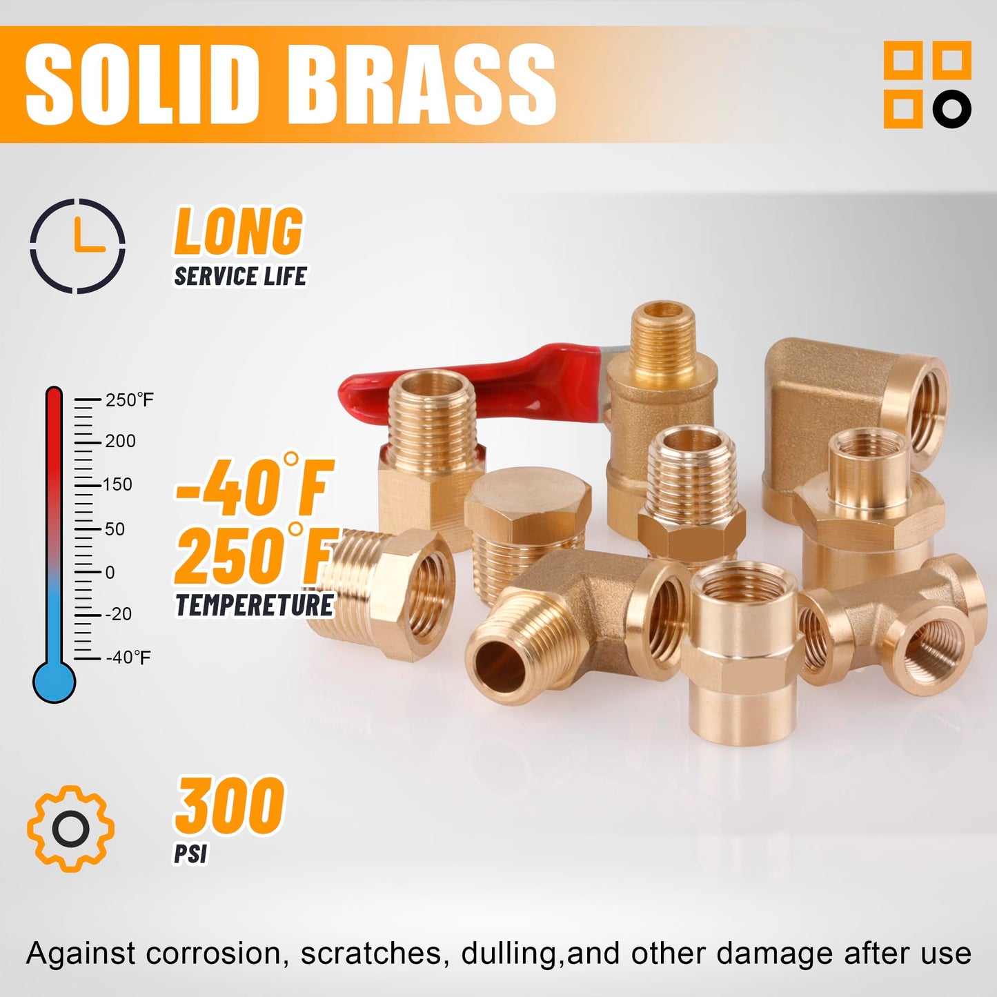 Ailbiuko 105PCS Brass Pipe Fittings Assortment Kit NPT Adapter,Reducer Bushing, Hex Nipple, Reducing Hex Coupling,90 Degree Street Elbow,Street Tee,Ball Valve,Hex Head Plugs,Socket Plug Fittings Kits