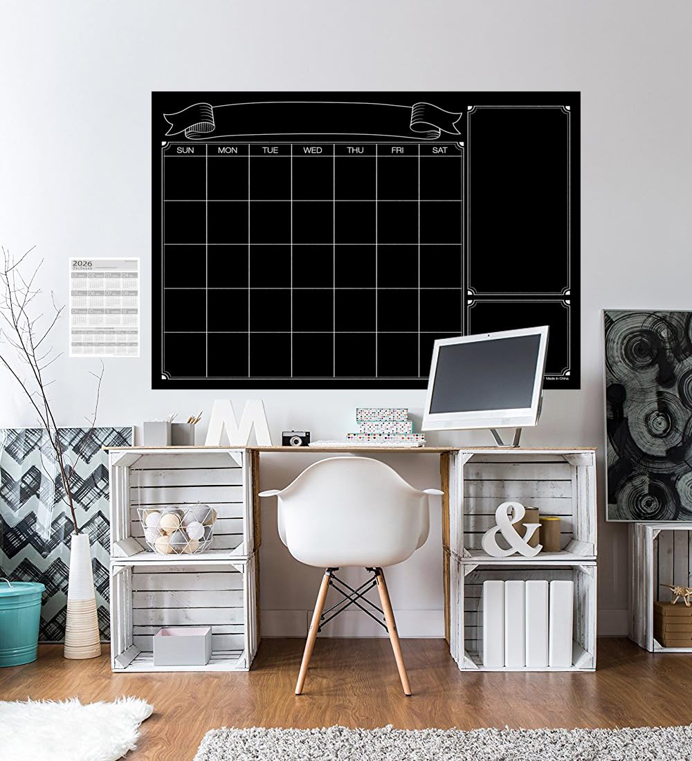 Extra Large chalkboard calendar for wall, 38x50 inch big black chalk board calendar, jumbo Monthly Laminated whiteboard calendar, huge erasable dry erase calendar planner