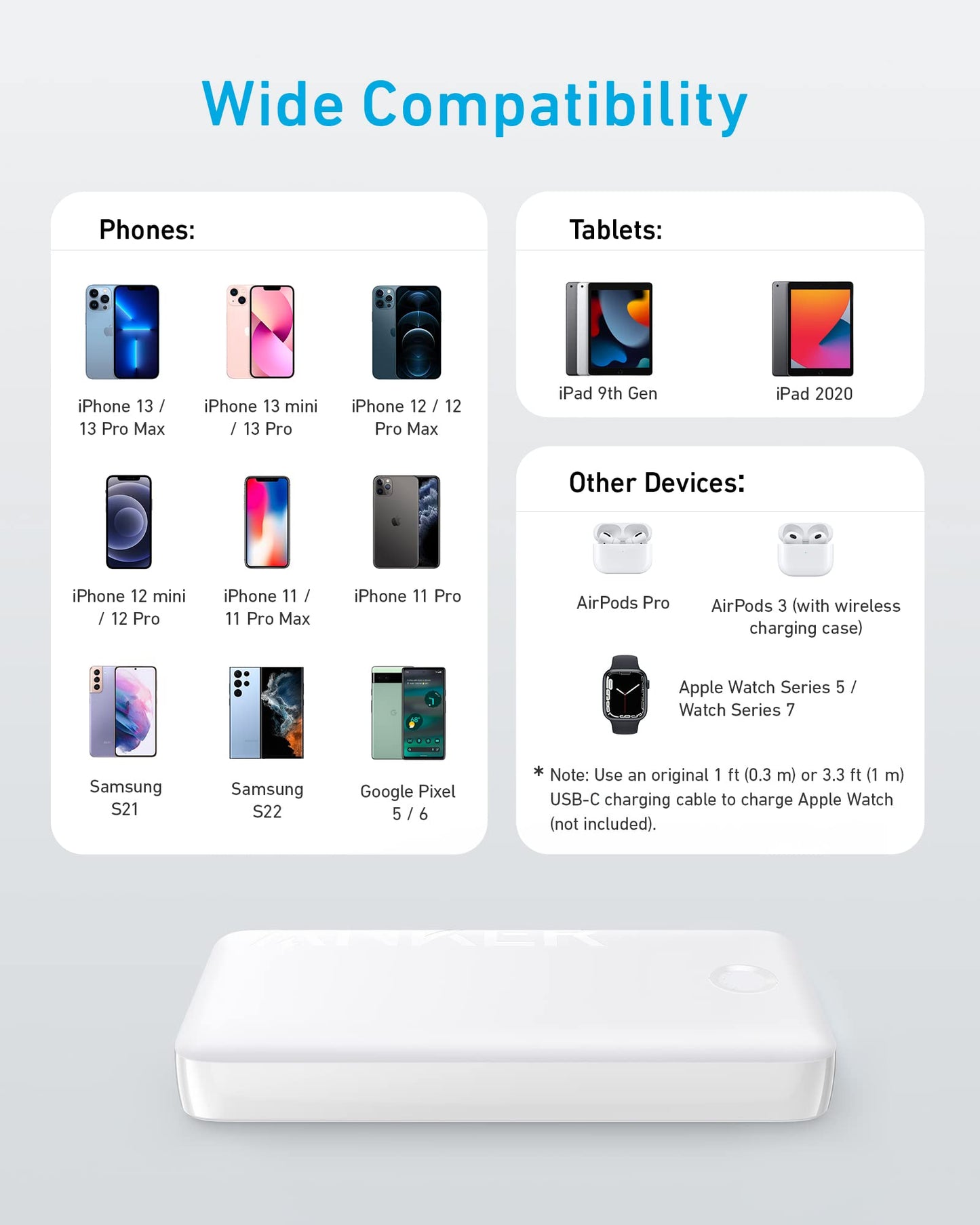 ANKER Power Bank, 20,000mAh Portable Charger with 22.5W Max Fast Charging, 2 USB-A, 1 USB-C for iPhone 16/15/14/13/12 Series, Samsung, iPad Pro, AirPods, Apple Watch, and More