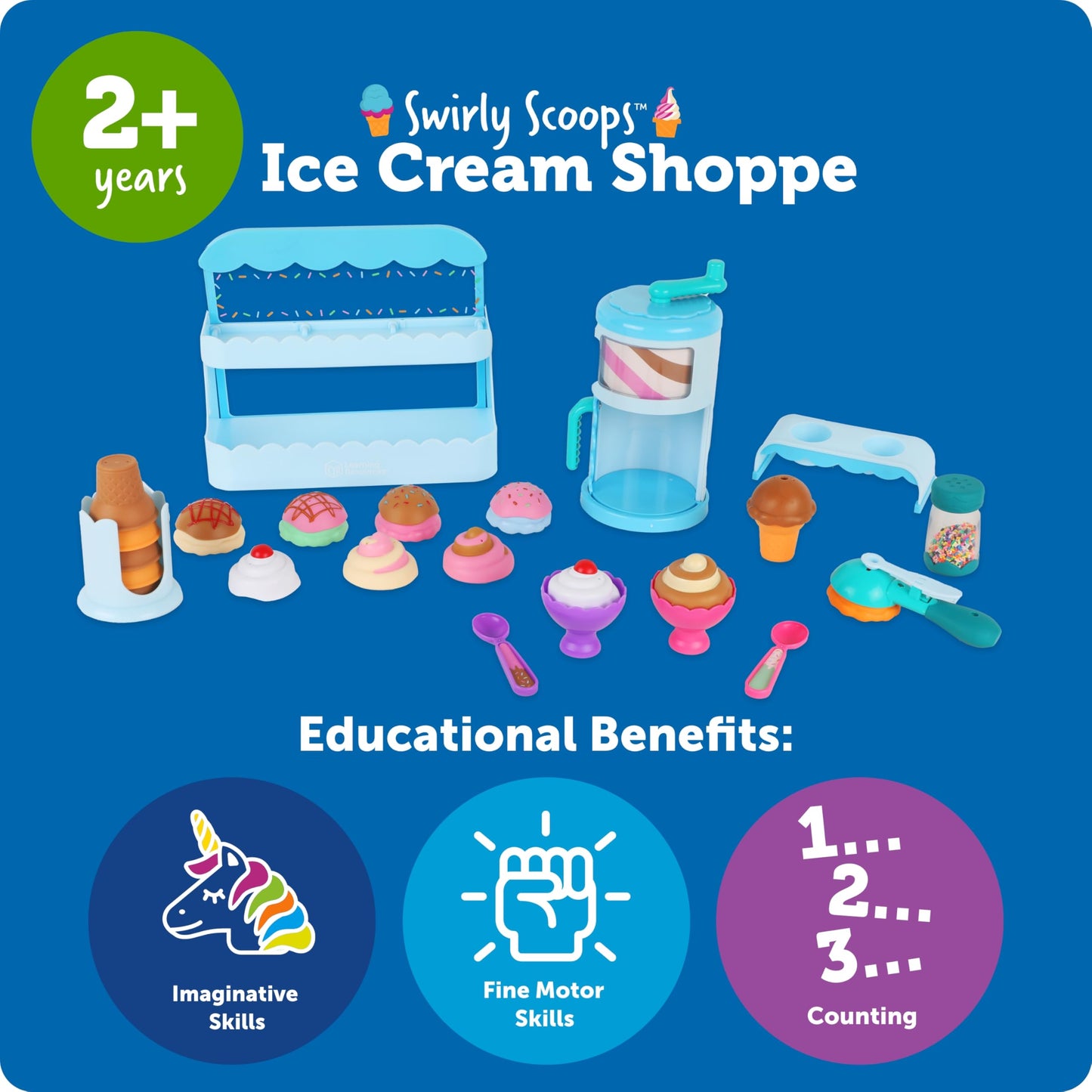 Learning Resources Swirly Scoops Ice Cream Shoppe, Ice Scoop, Swirl Ice Cream Machine, Play Cones, Play Food, Toddler Food, Toddler Learning, Pretend Play, Preschool Toys, Pretend Kitchen Playset