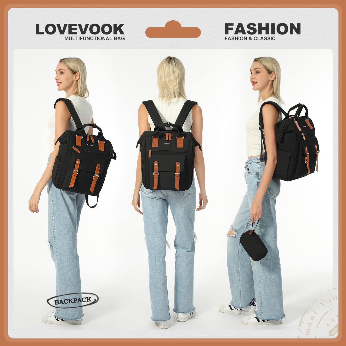 LOVEVOOK Laptop Backpack for Women Work Travel Backpack Business Commuter Computer Bag Teacher Doctor Nurse Bags College Backpack Purse, 17 Inch, Black-brown