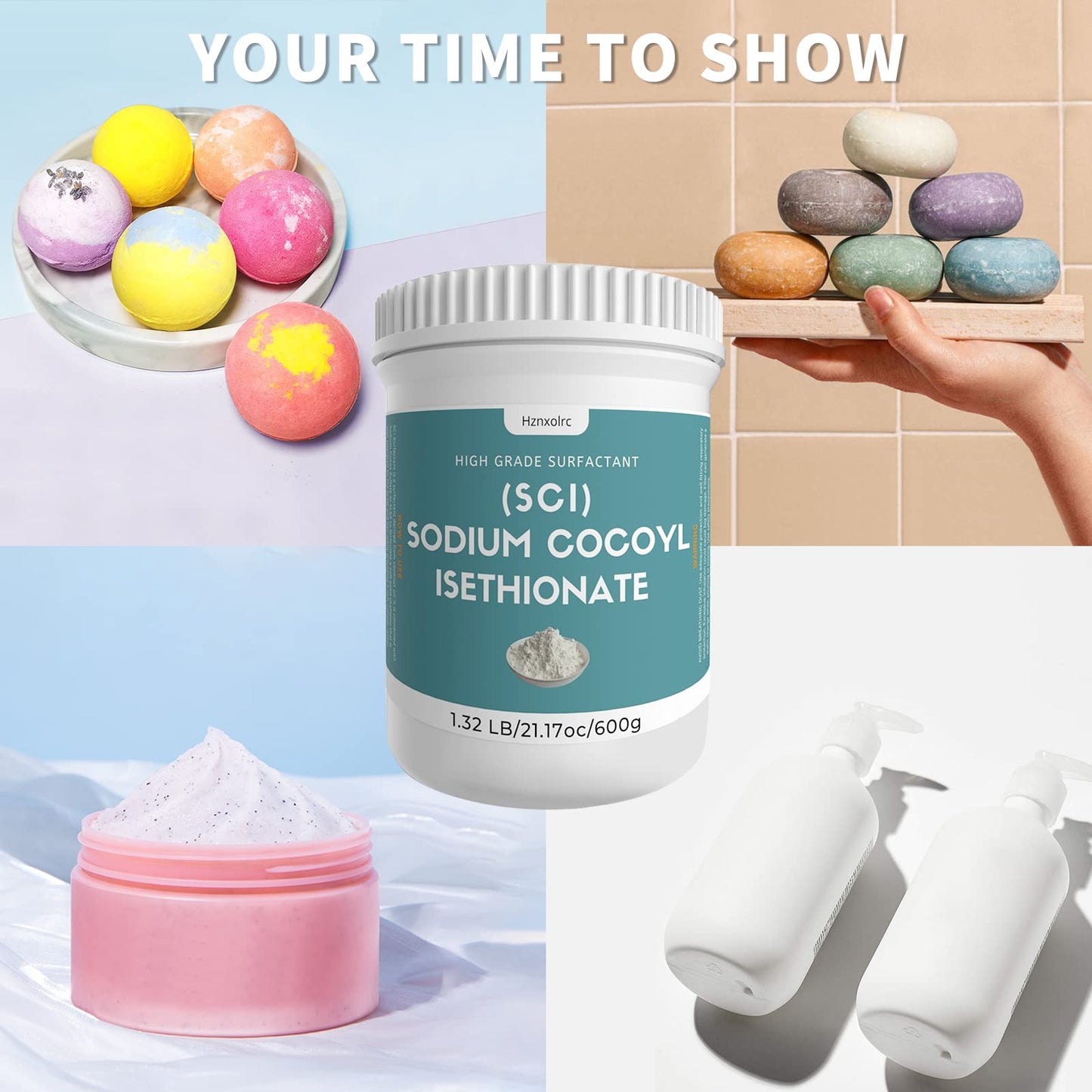 21.17 oz Sodium Cocoyl Isethionate, Premium Sodium Cocoyl Isethionate (SCI) Powder, Amazing Bubbles, Gentle on Skin, Biodegradable, Suitable for Making Bath Bombs, Bath Truffles and More
