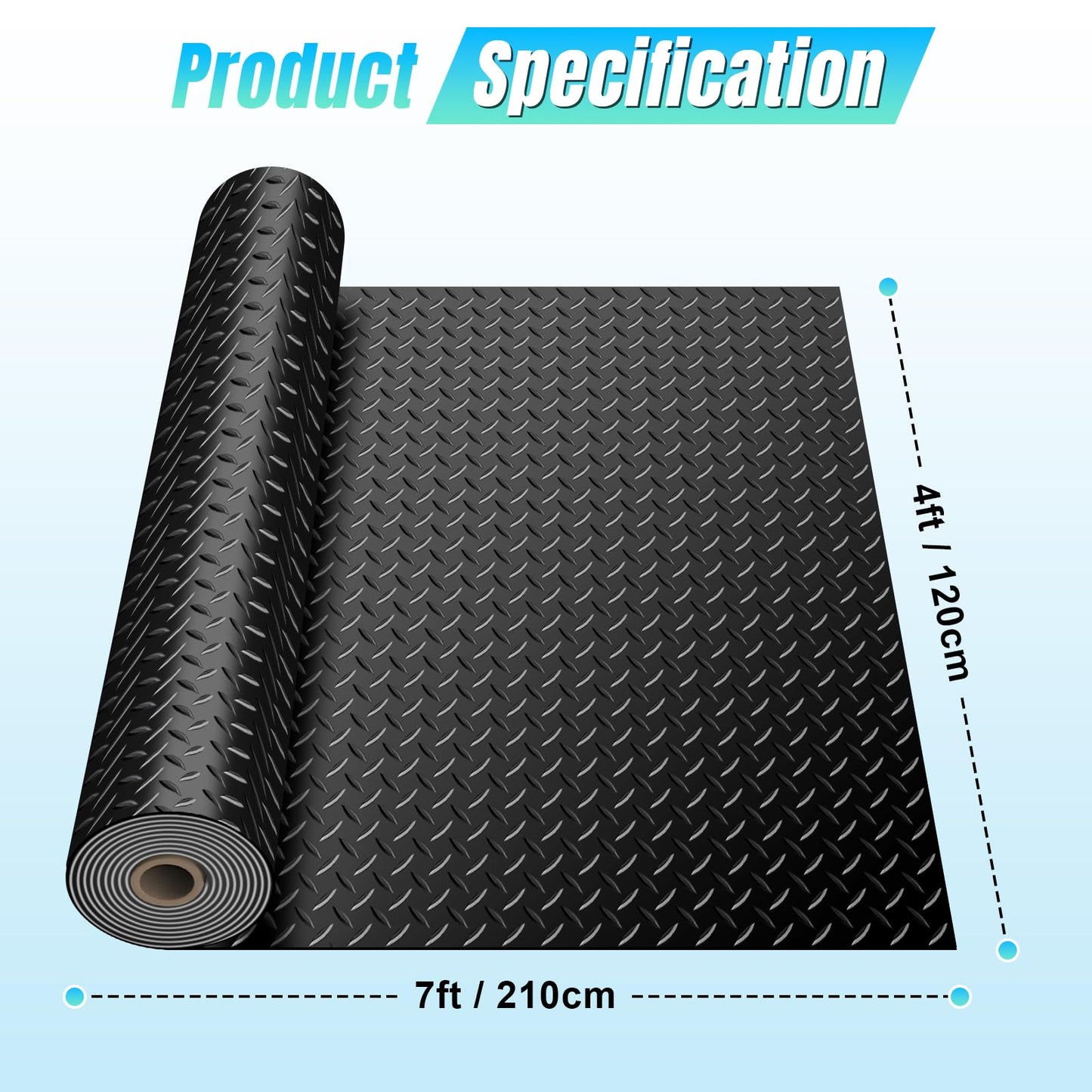 4 x 7 FT Garage Floor Mat, Diamond Plate Rubber Flooring Roll, PVC Garage Flooring Rolls for Under Car, Large SUVs, Pickup Truck, RV, Gym