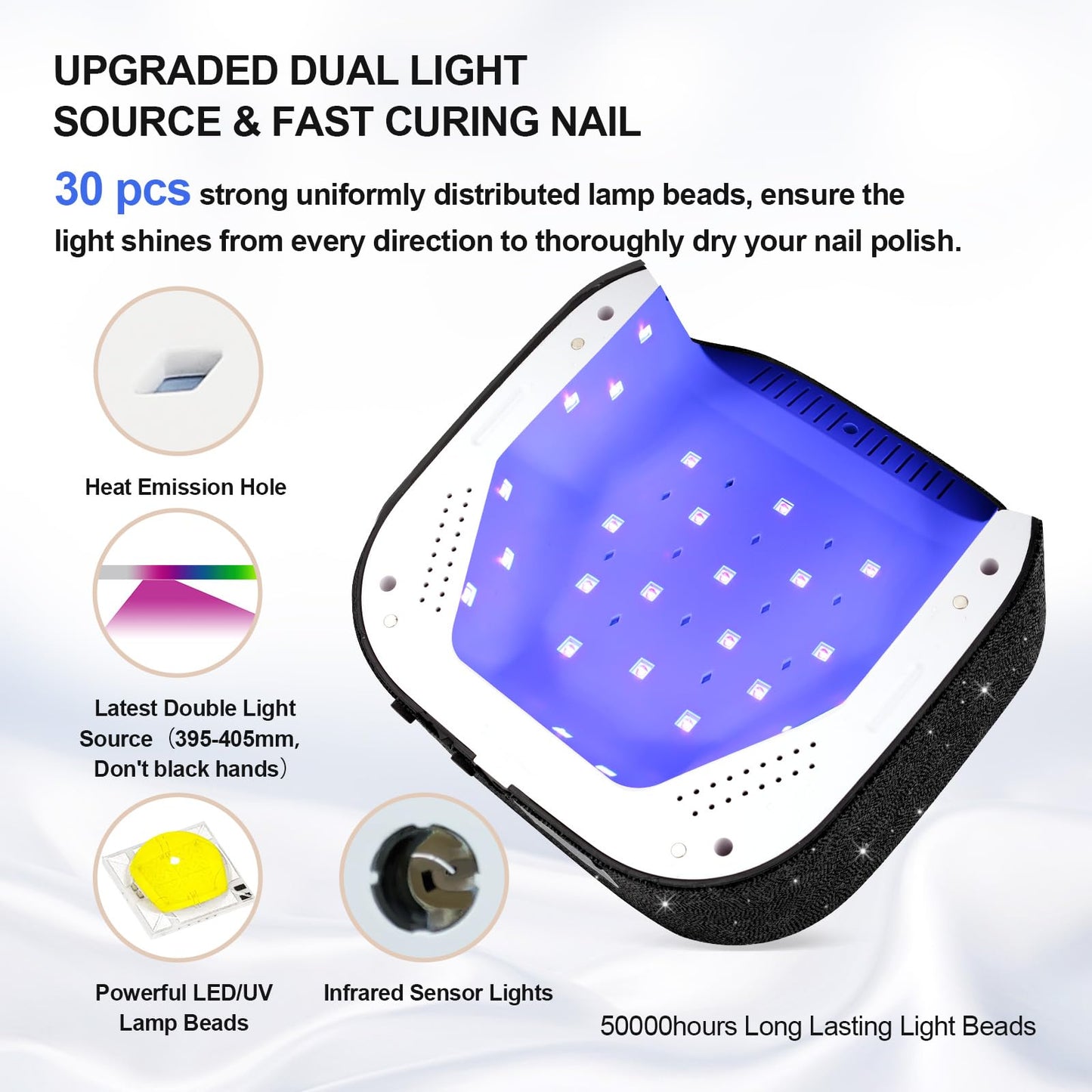 Lavinda 54W UV Nail Lamp, UV Light for Gel Nails, Cordless Rechargeable UV LED Nail Lamp Nail Light with 4 Timer and LCD Display, Professional Fast Curing Lamp Nail Dryer with Black Rhinestone