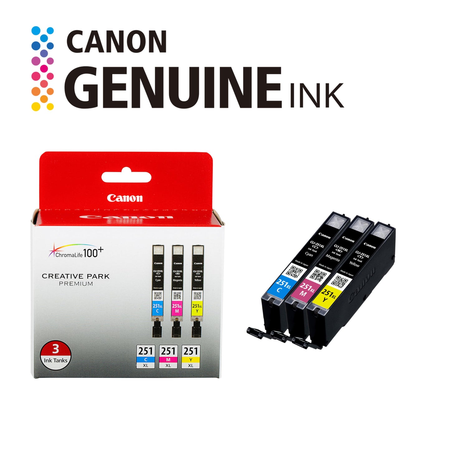 Canon CLI-251XL Genuine Three Color Multi Pack, Compatible with MG6320, iP7220, MG5420, MX922, MX722, MG7120, MG6420, MG5520, iX6820, iP8720, MG7520, MG6620, MG5620 (Optional) Printers