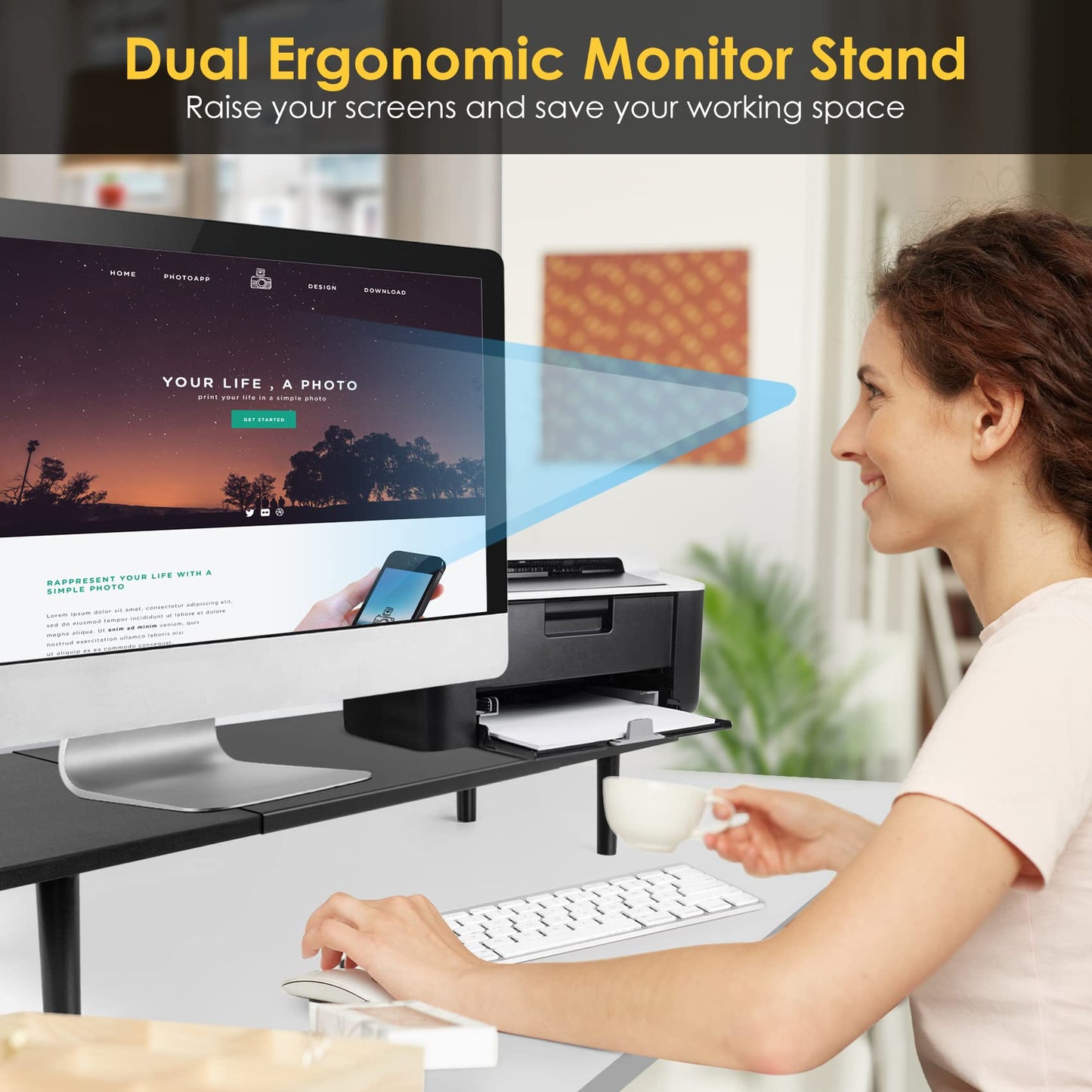 Across-Star Dual-Monitor-Stand-Riser-For-Desk Adjustable Length 32-40 Inch,Large Desktop Computer Monitor Riser For 2 Screens,Desk Shelf Organizer Riser Stand For Computer/Laptop/PC/Printer/TV Black
