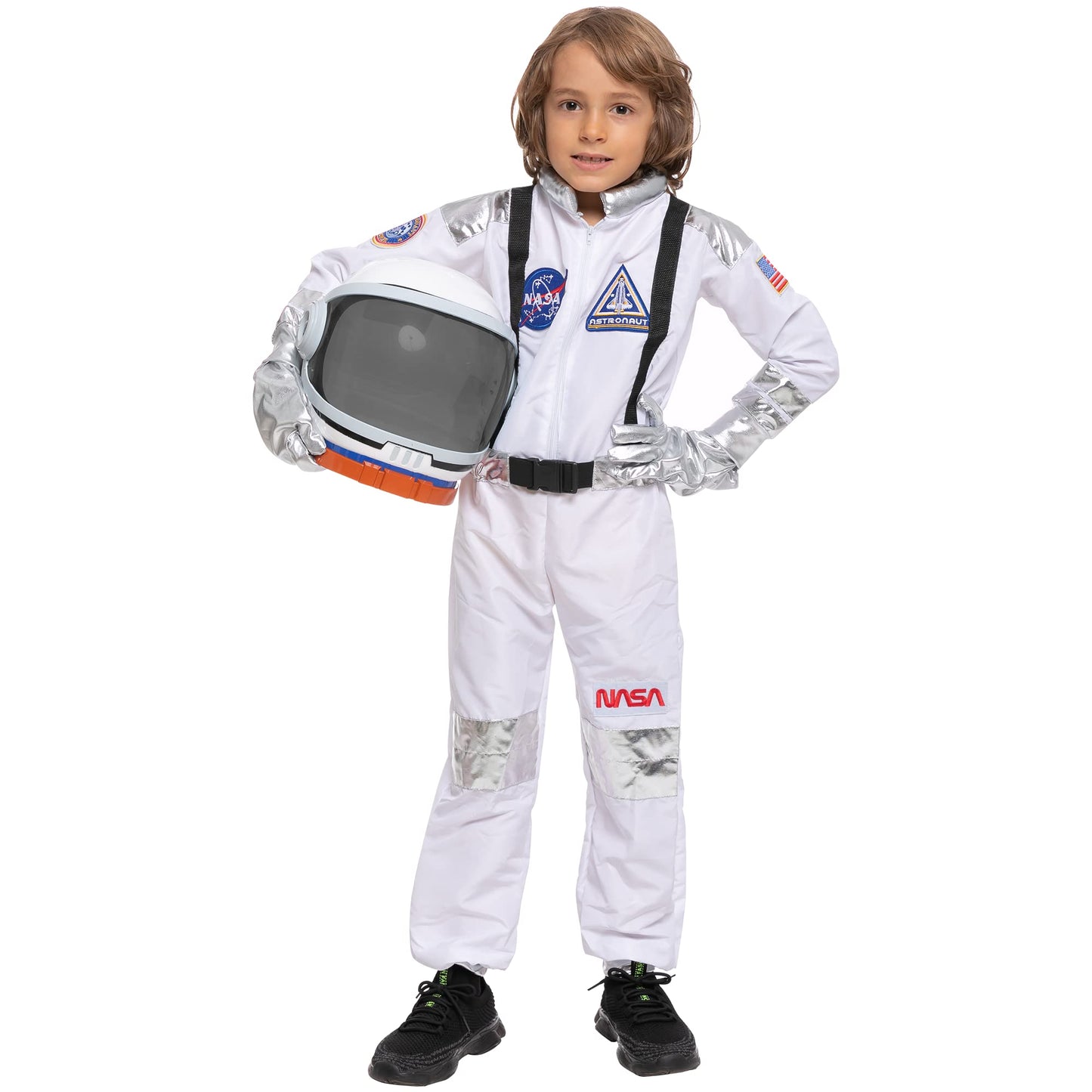 Spooktacular Creations Halloween Astronaut Costume for Kids, Unisex White Astronaut Outfit Set with Helmet, Toddler Pilot Jumpsuit for Halloween Costume Dress-Up Party (Small, 5-7 yrs)