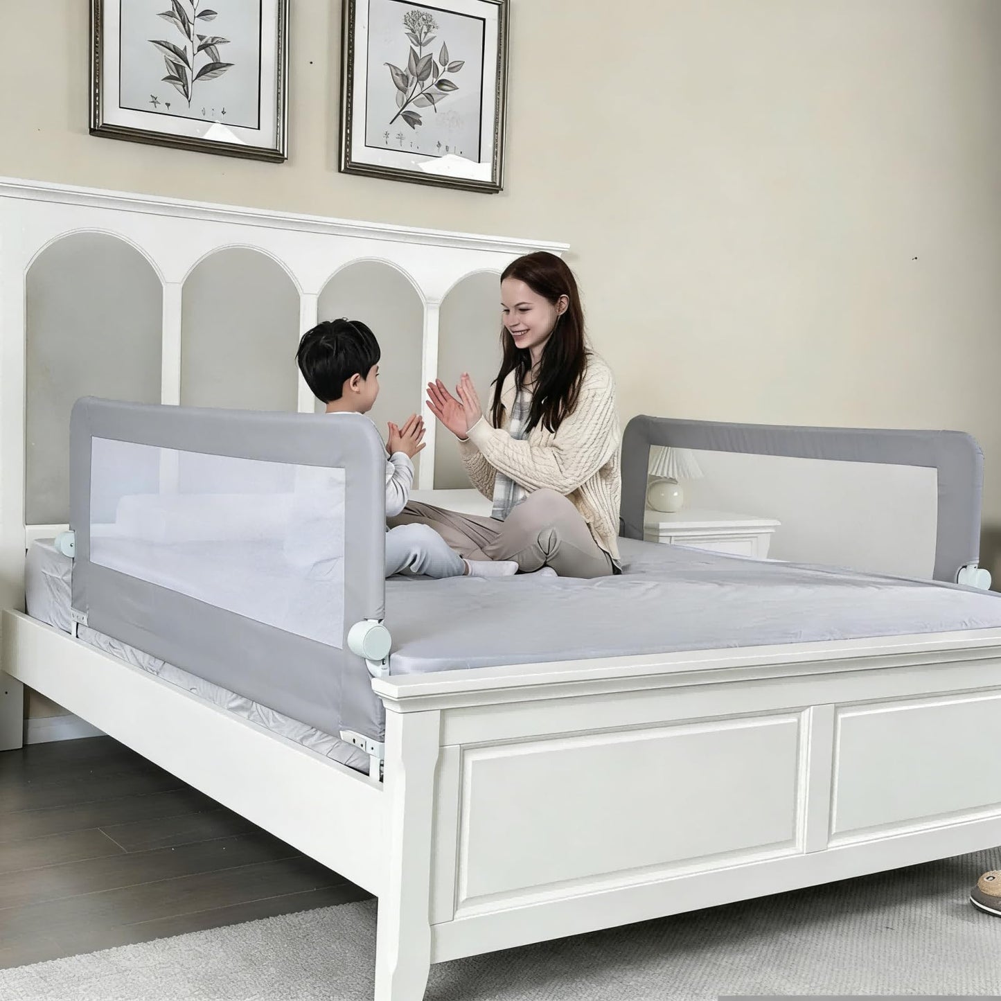 Grelife Foldable Bed Rail for Toddlers, Tall Toddler Bed Rails for Twin, Full, Queen Bed, Baby Bed Rail Guard with Reinforced Metal Frame & Breathable Mesh (1, Gray, 59.0")