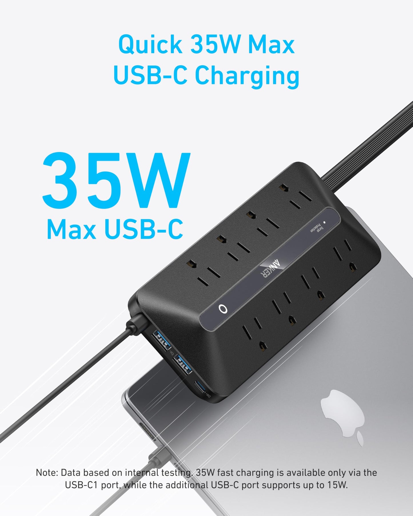 Anker Flat Plug Power Strip, 12-in-1 USB C Power Strip with 8 AC Outlets, 2 USB C, 2 USB A Ports, 5feet Extension Cord, Slim Desk Charging Station, 900J Surge Protection, 35W Max for Home, Office