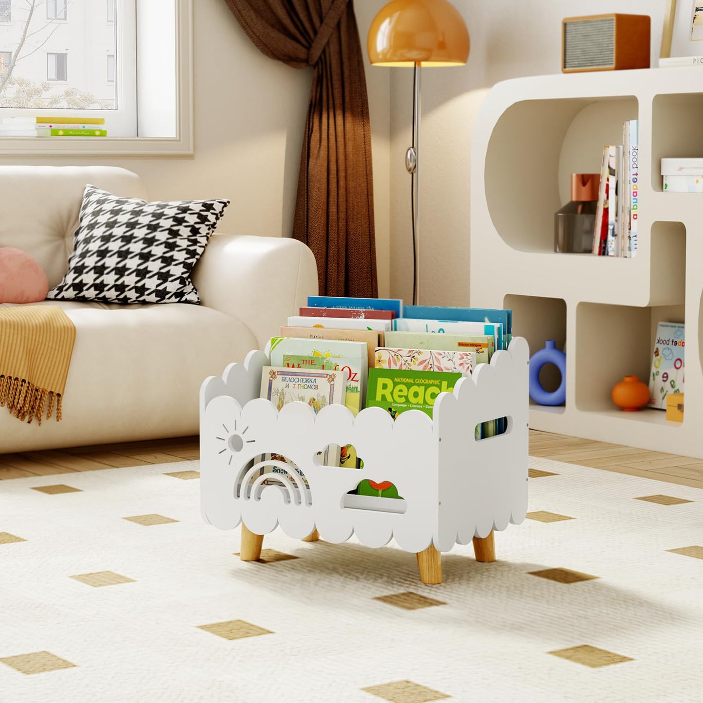 Wood Kids Bookshelf, Montessori Bookshelf, With 2 Adjustable Dividers, Suitable Kids Rooms, Nursery & Classroom, Kids Bookshelf And Toy Storage, Toddler Book Rack, Nursery Book Shelves, Kids Bookcase