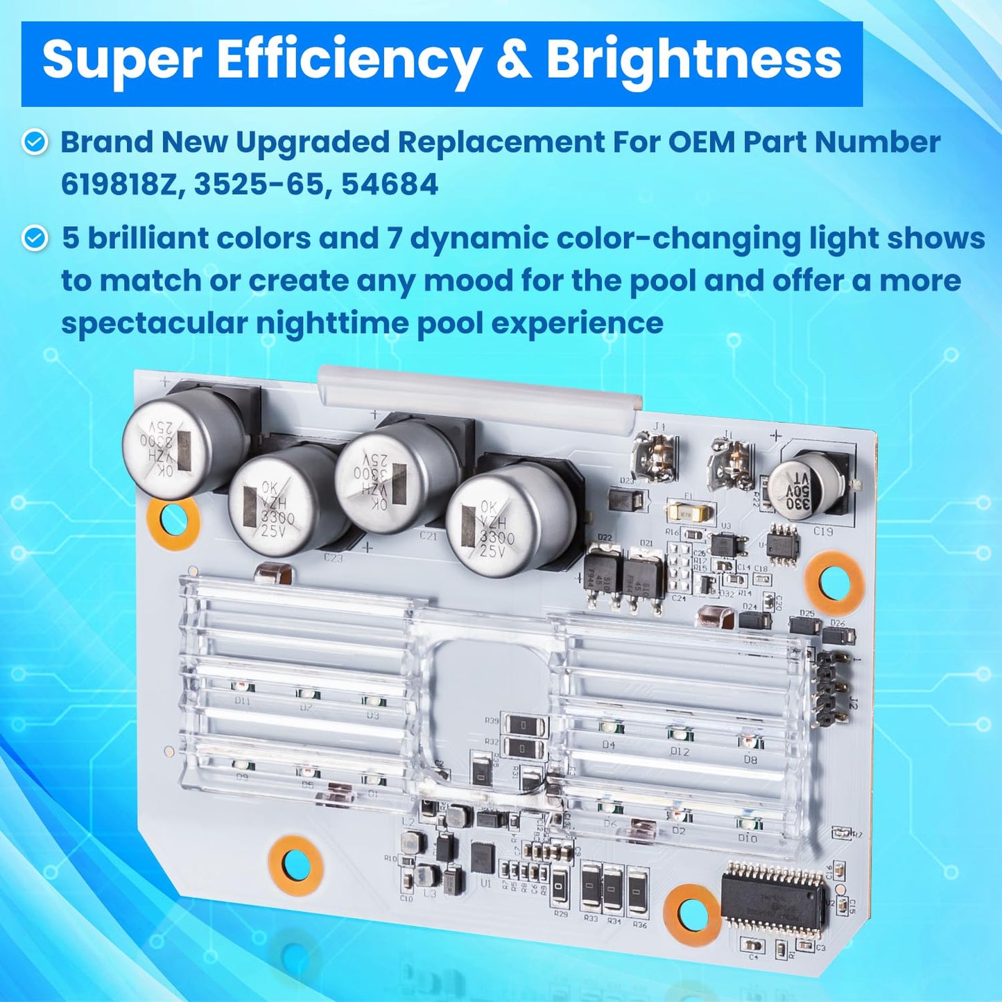 619818Z Led Light Engine Board Replacement for IntelliBrite 5G Color LED Pool Light 2nd Generation 2010-Current 601000 601001 601002 601003 601004 601010 601011 601012 601013 Circuit Board PCBA New