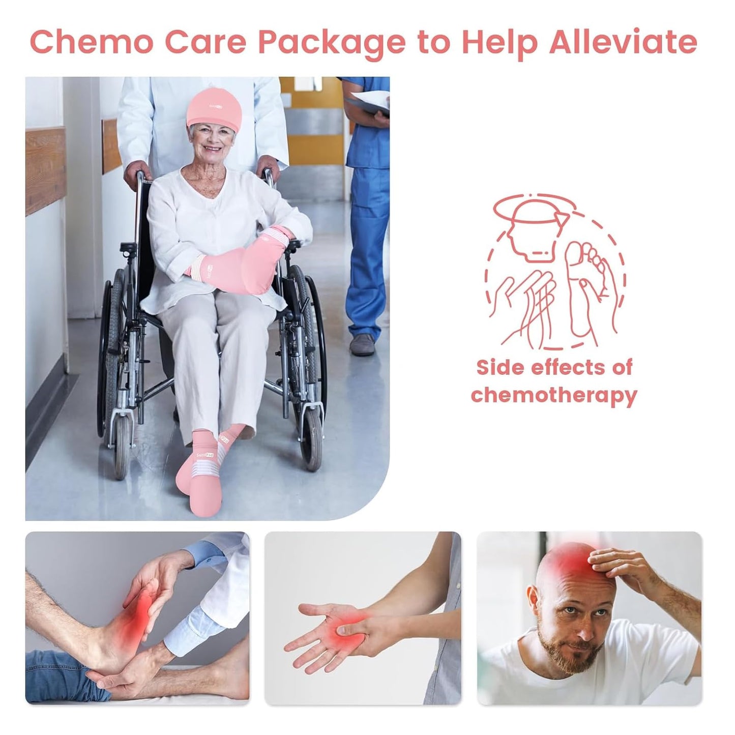 SuzziPad Cold Therapy Socks and Hand Ice Pack, Cooling Gloves for Chemotherapy Neuropathy, Strees Relief Caps, Chemo Care Package for Women and Men, Ideal for discomfort of Head, Hand and Feet, L