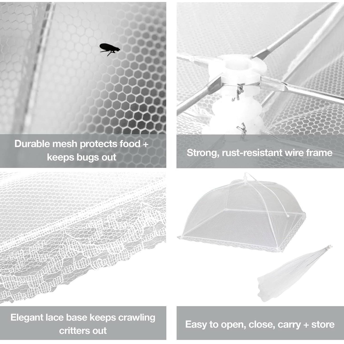 Simply Genius Pop-Up Mesh Food Covers for Outdoors - 6 Pack Extra Large 39" x 24", White, Collapsible & Reusable - Buffet Food Covers & Bug-Net Tent for Picnic, Party & Camping