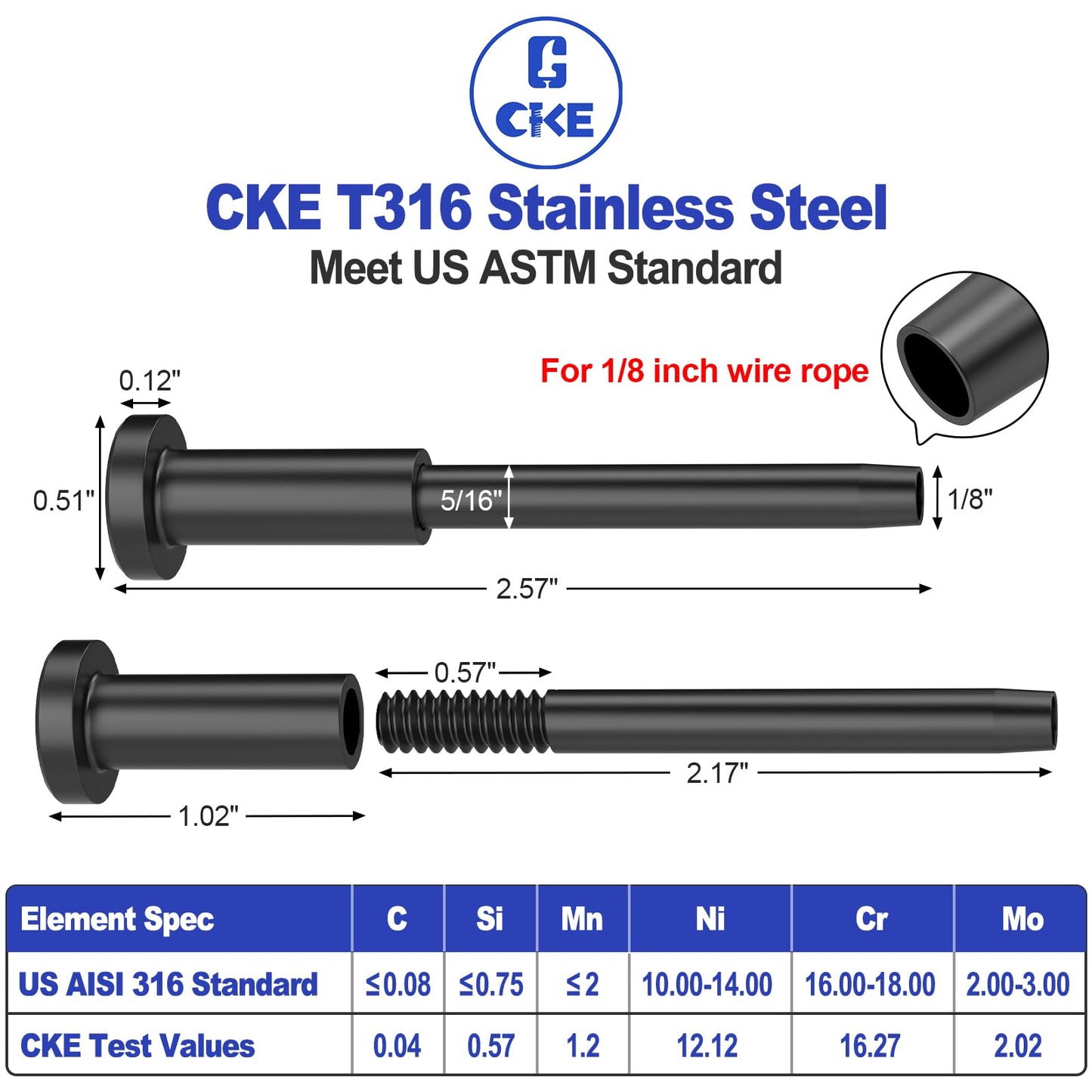 CKE 50 Pack Black Invisible Cable Railing Kit, T316 Stainless Steel Swage Tensioner Terminal for 1/8" Cable Railing System, Invisible Receiver and Stud End Hardware for 2x2 Wood & Metal Post BCR31