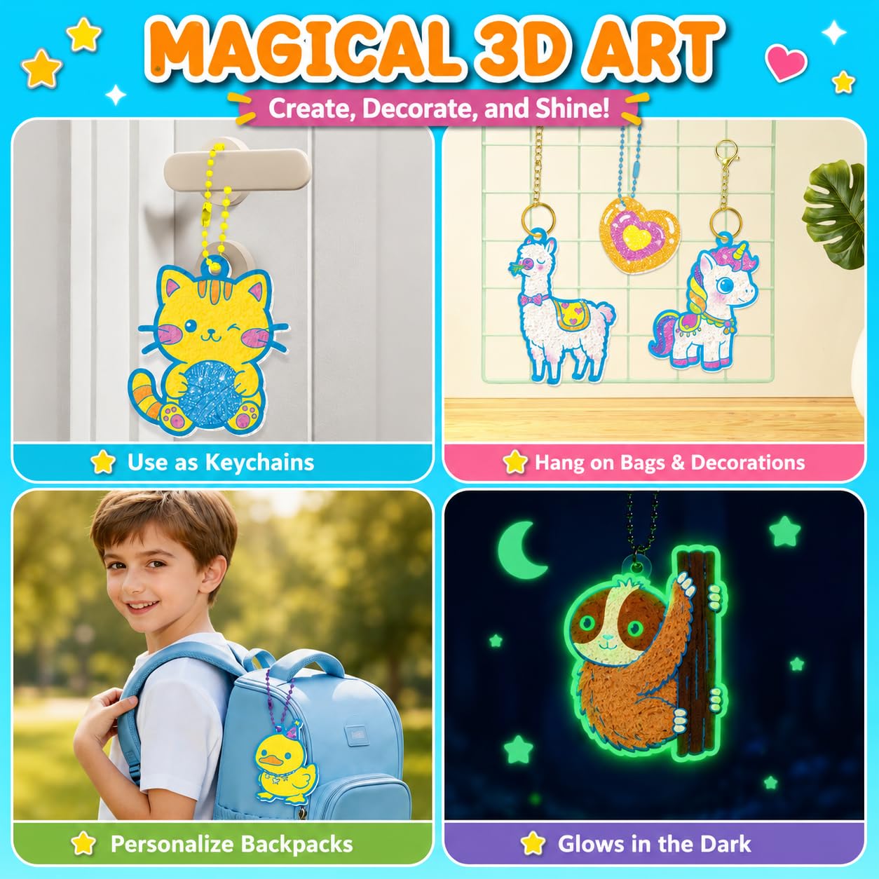 AGENTLAN Grow Your Own Puffy Pets 50+Piece DIY Art Kit for Kids Ages 4-8, Screen-Free Craft with Glow-in-the-Dark & Glitter Effects