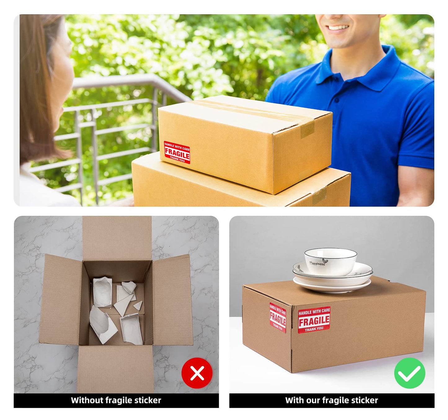 10 Rolls Fragile Stickers for Shipping 3 x 2 Inch 5000 Labels for Moving Boxes Handle with Care Sticker for Packing Small Business, Permanent Adhesive Fragile Labels (10 Roll, 500 Labels/Roll)