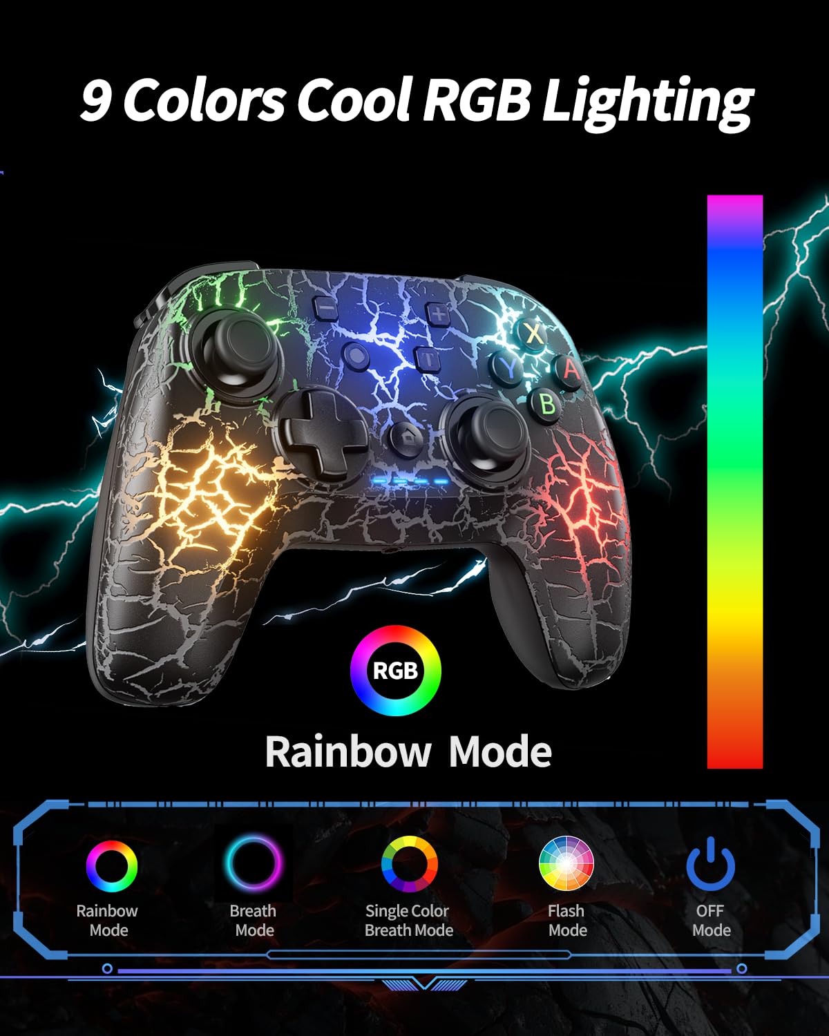 2 Pack Wireless Switch Controller, 1000mAh Switch Pro Controller with 9 Color LED, Programmable, Dual Vibration,6-Axis Gyro, Motion, Turbo, Share, Wake Up, Screenshot, Compatible with Switch/Switch Lite/OLED/PC