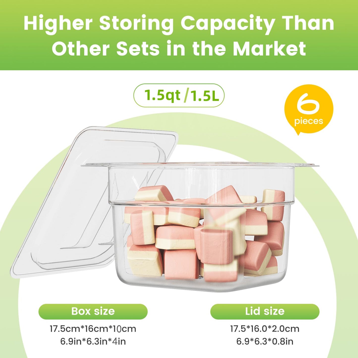 HNEDSEN 6 Pack Plastic Food Pan with Lid 1/6 Size 4 Inch Deep Restaurant Clear Food Storage Containers Polycarbonate Commercial Hotel Pans for Fruits Vegetables Beans Corns (6 PCS, 4'' Deep)