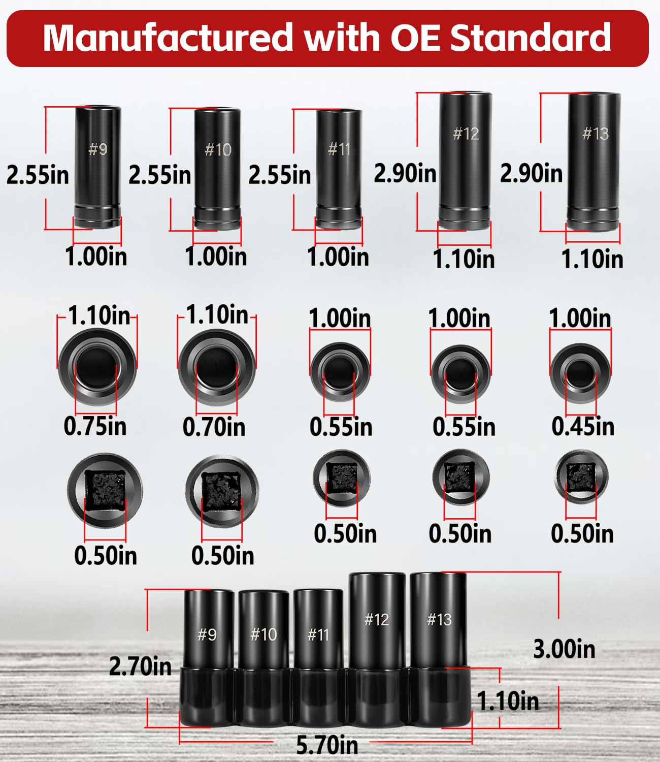 71670 Tap Socket Set Fits 5/8", 11/16", 3/4", 7/8" and 1" Taps, 1/2" Drive, Tap Sockets Adapter For Larger, M.C.T.I. Standard Taps, Large Tap Socket Wrench Set