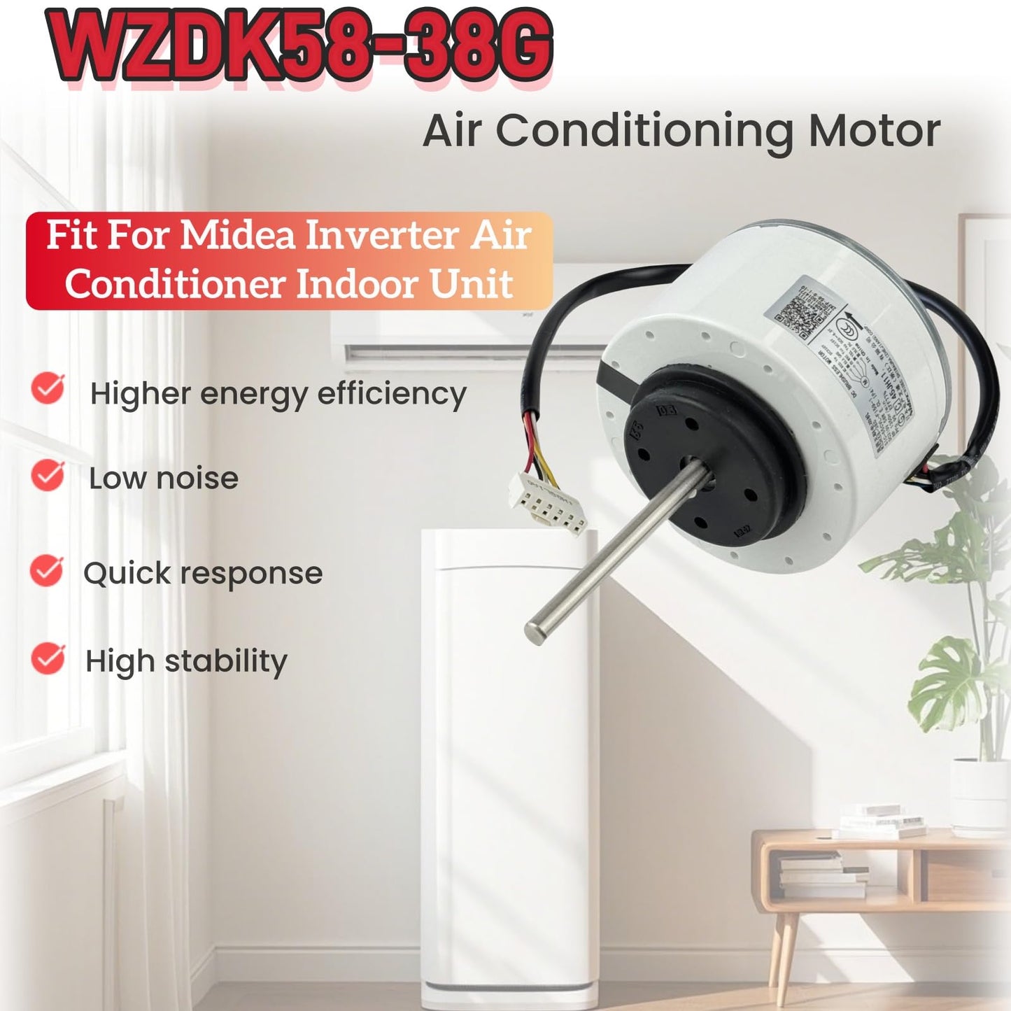 Air Conditioning Motor WZDK58-38G SIC-55CVL-F159-1 DC Brushless Motor, 310V 58W 1350r/min CCW Inverter Air Conditioner Brushless DC Motor for air Conditioner
