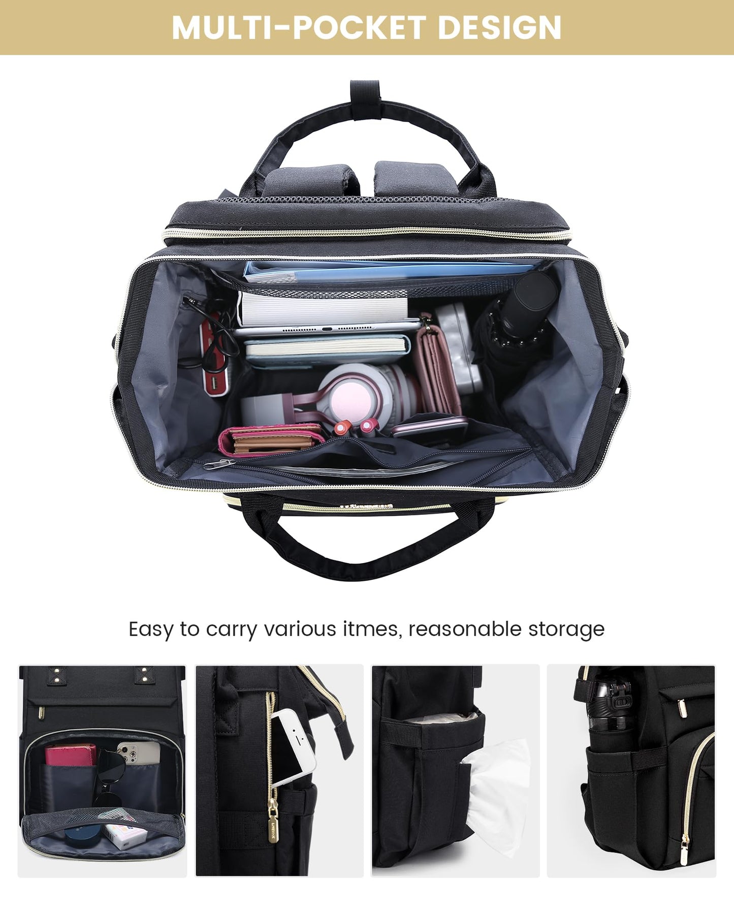 LOVEVOOK Laptop Backpack for Women, Travel with Compartment, Water Resistant Teacher Nurse Backpack, Anti-theft Back Pack Charger Work Doctor, 15.6-Inch, Black