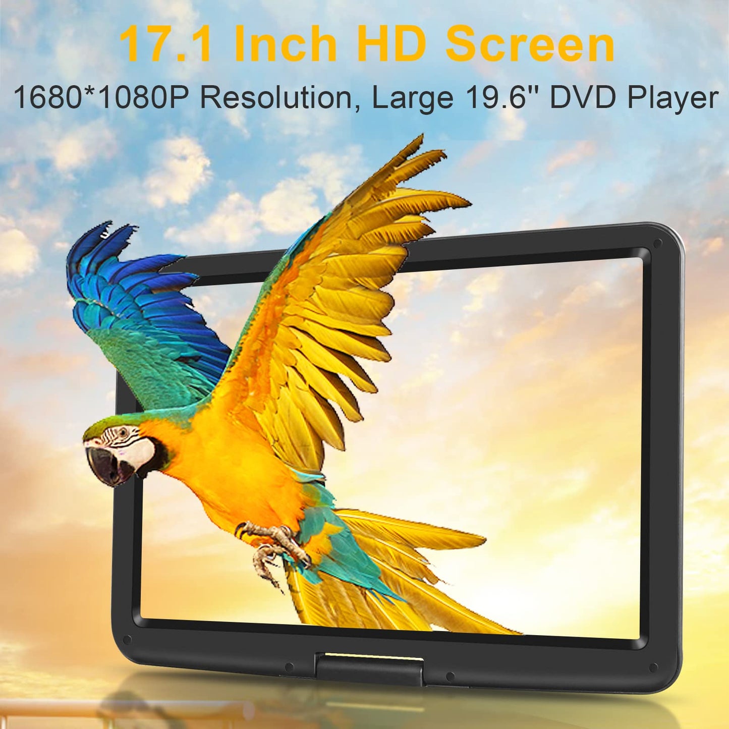19.6" Portable DVD Player with 17.1" Large HD Screen, 5 Hours Battery DVD Player Portable with Car Charger, Kids Portable DVD Player Support All Region Discs, USB and SD Card, Sync TV