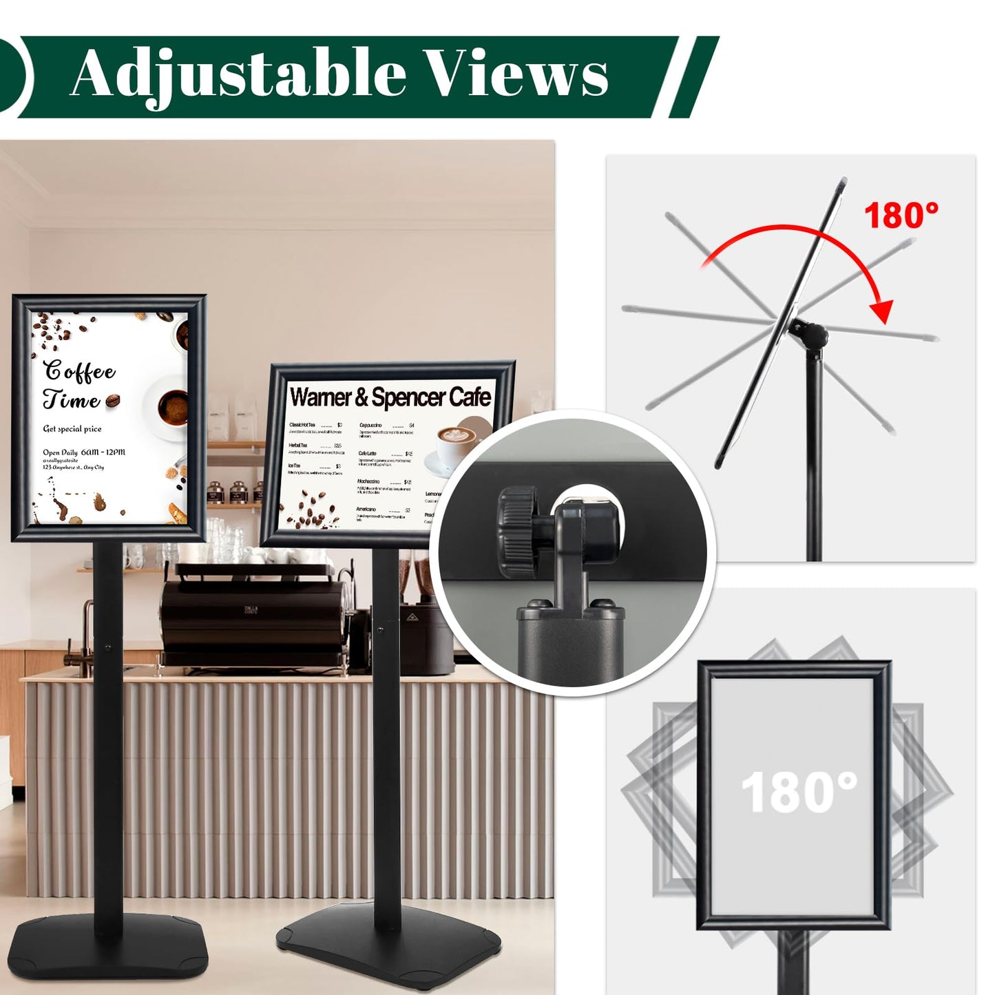 3Pcs Heavy Duty Pedestal Sign Holder for Display, 11 x 17 inches Adjustable Floor Standing Sign Holder with Weighted Base , Sign Stand for Indoor/Outdoor Advertising,Black