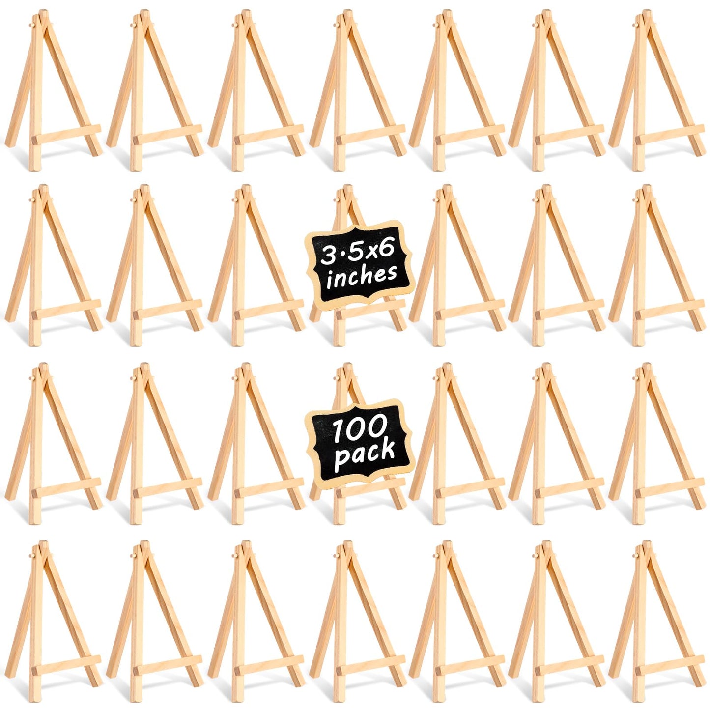 100 Pieces Mini Wood Easel Stands Small Wooden Canvas Easels Display Art Craft Tripod Painting Tabletop Holder for Artist Crafts, Business Cards, Photos, Gift(6 Inch)
