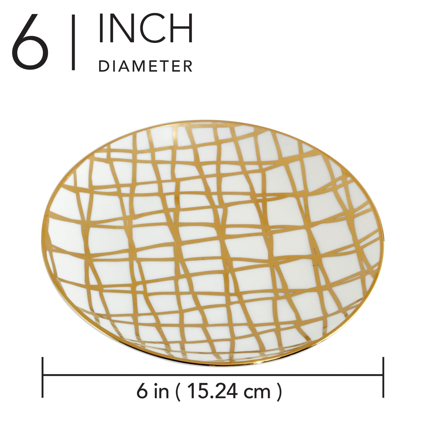 Certified International Matrix Gold Plated 6" Luncheon/Canape Plates, Set of 6 Assorted Designs