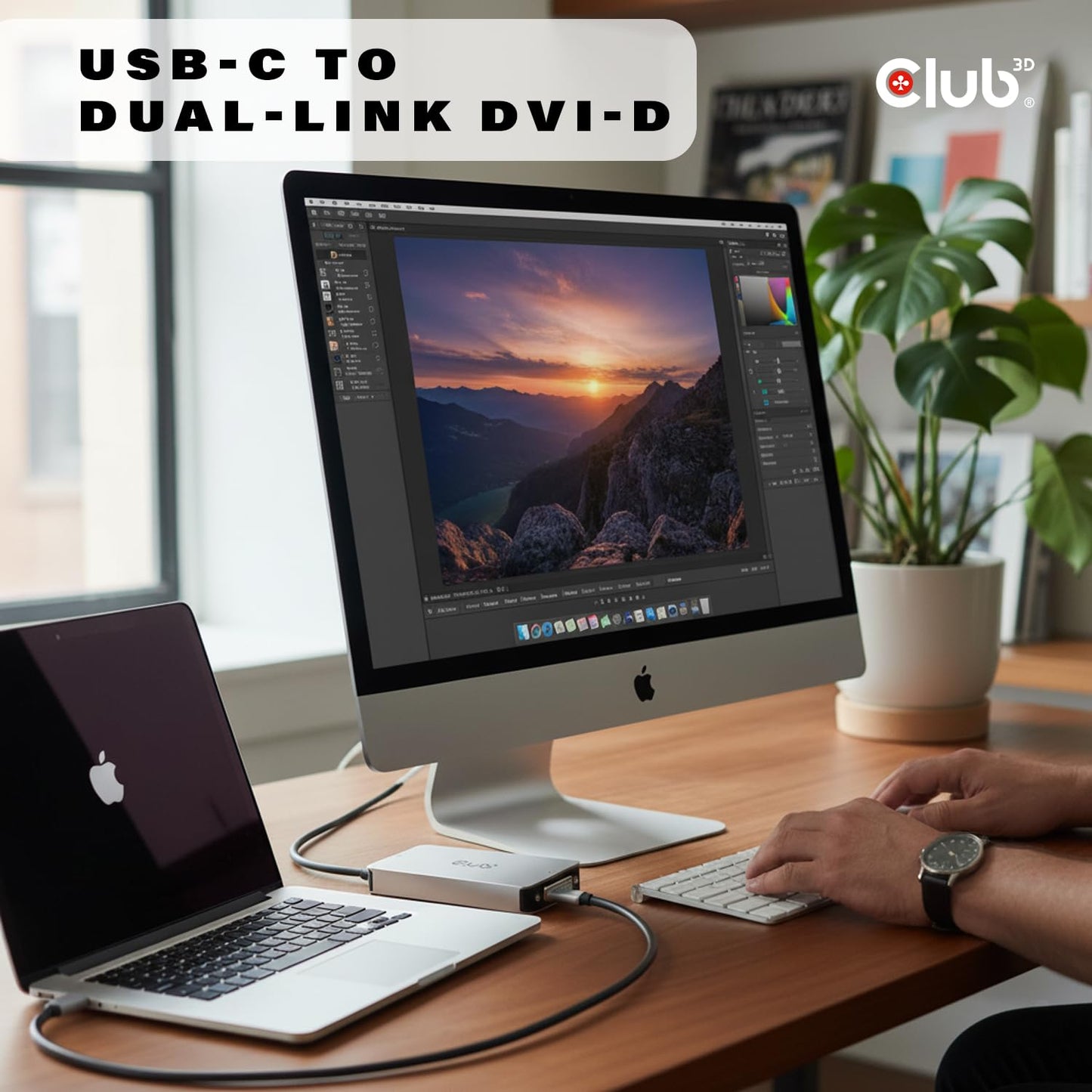 Club3D CAC-1510-A USB Type C to Dual Link DVI-D Cable Adapter Support 3840x2160@30hz, 2560x1600@60Hz HDCP Off for Apple Cinema Displays M/F