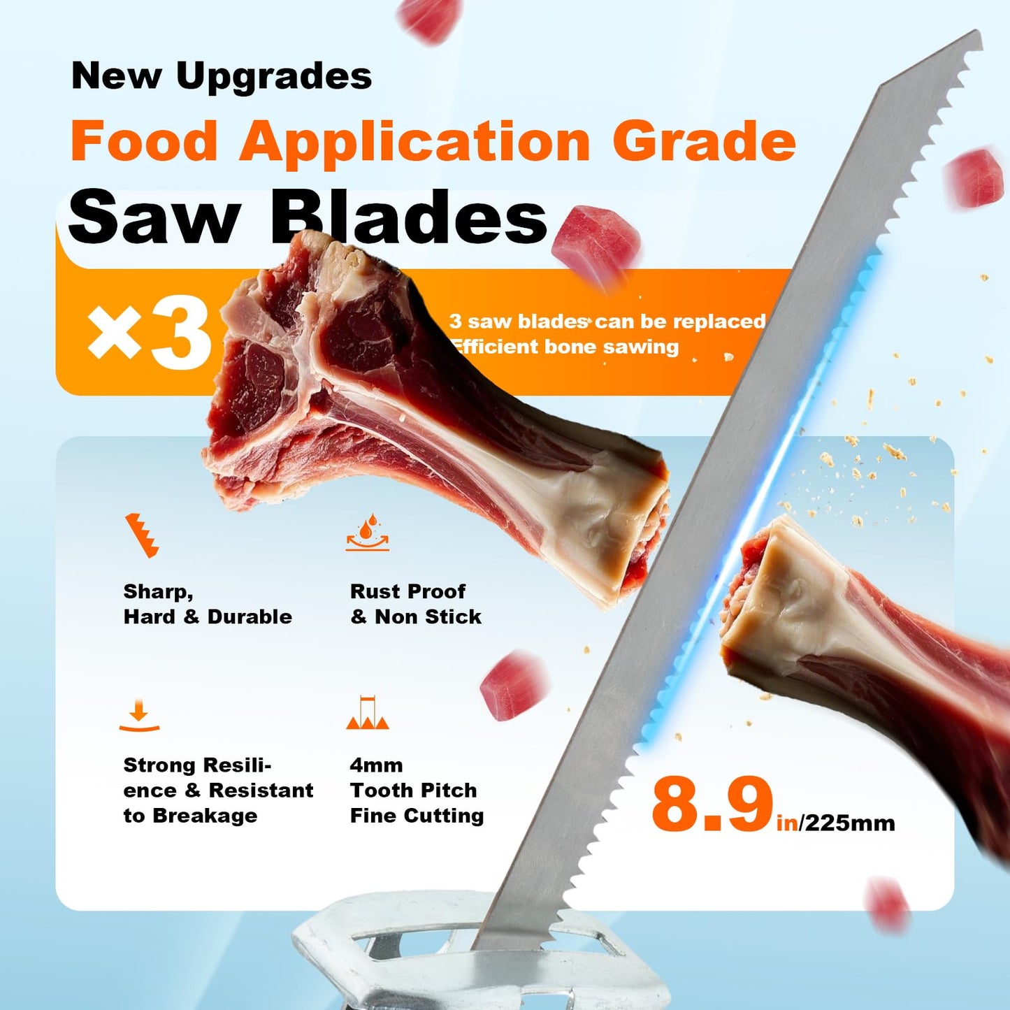 Brushless Motor Electric Meat and Bone Saw, 3000mAh Handheld Butchering Tool with (3 Upgraded Blades)- Home Butcher Saw Kit with 1 toolbox, 1 Battery
