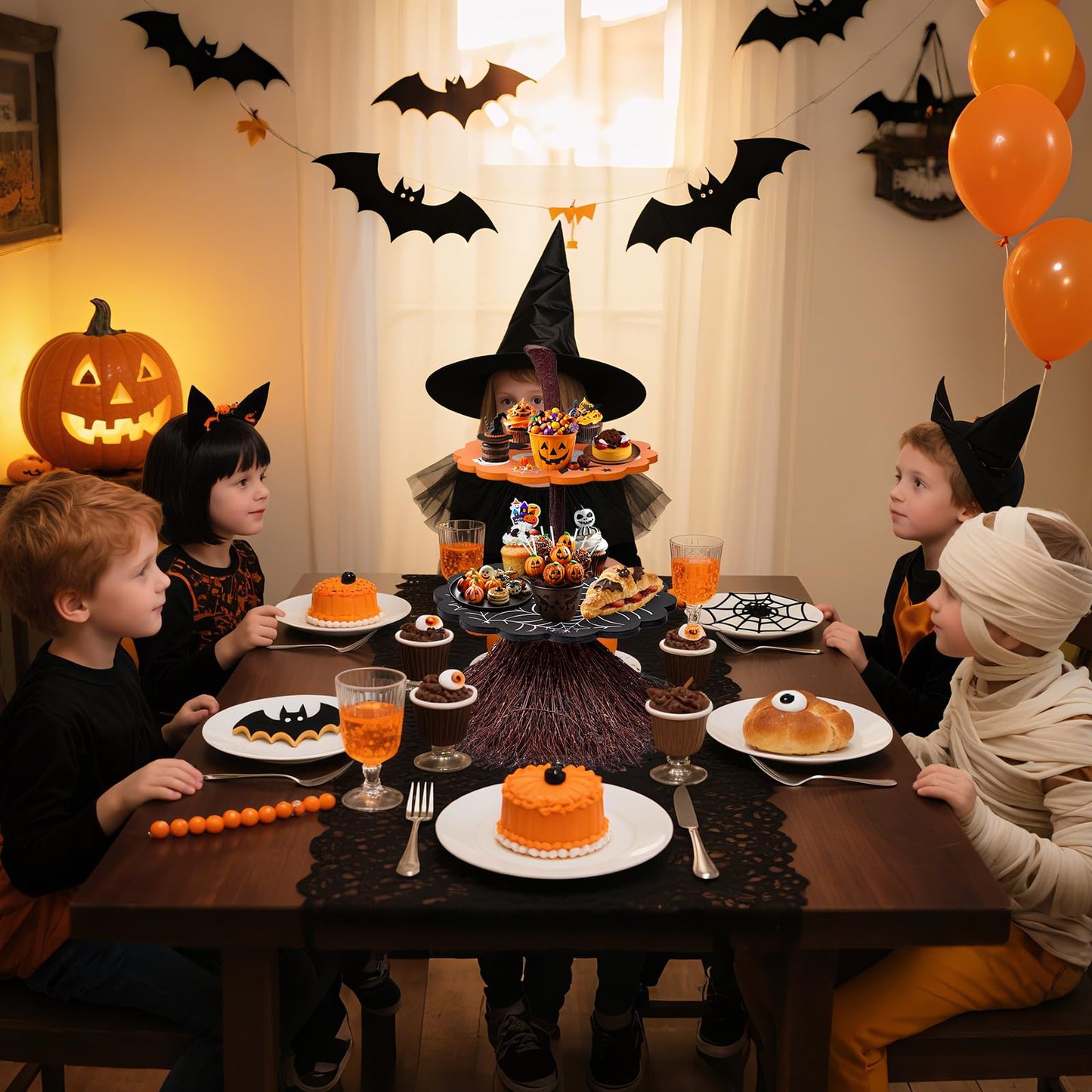 antiai 2 Tier Halloween Cupcake Stand Wooden Cake Dessert Stand Party Supplies Food Tray Decorations Ghost Cupcake Holder for Halloween Party Display Serving Dishes