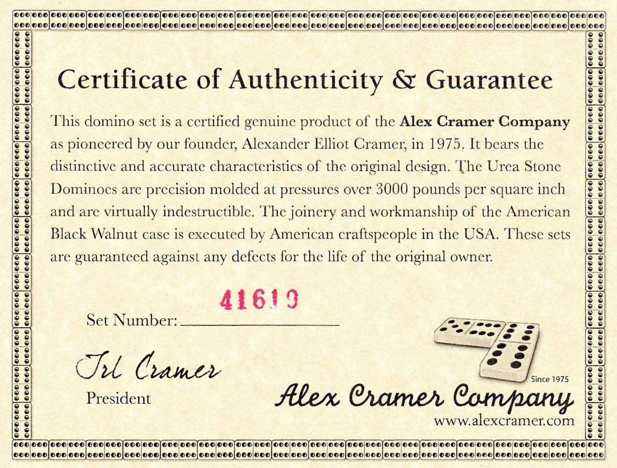 Alex Cramer Domino Set with Caramel Colored Leather Case - Professional Tournament Traveler - No Spinners Domino Set - 28 Indestructible Double Six Dominoes