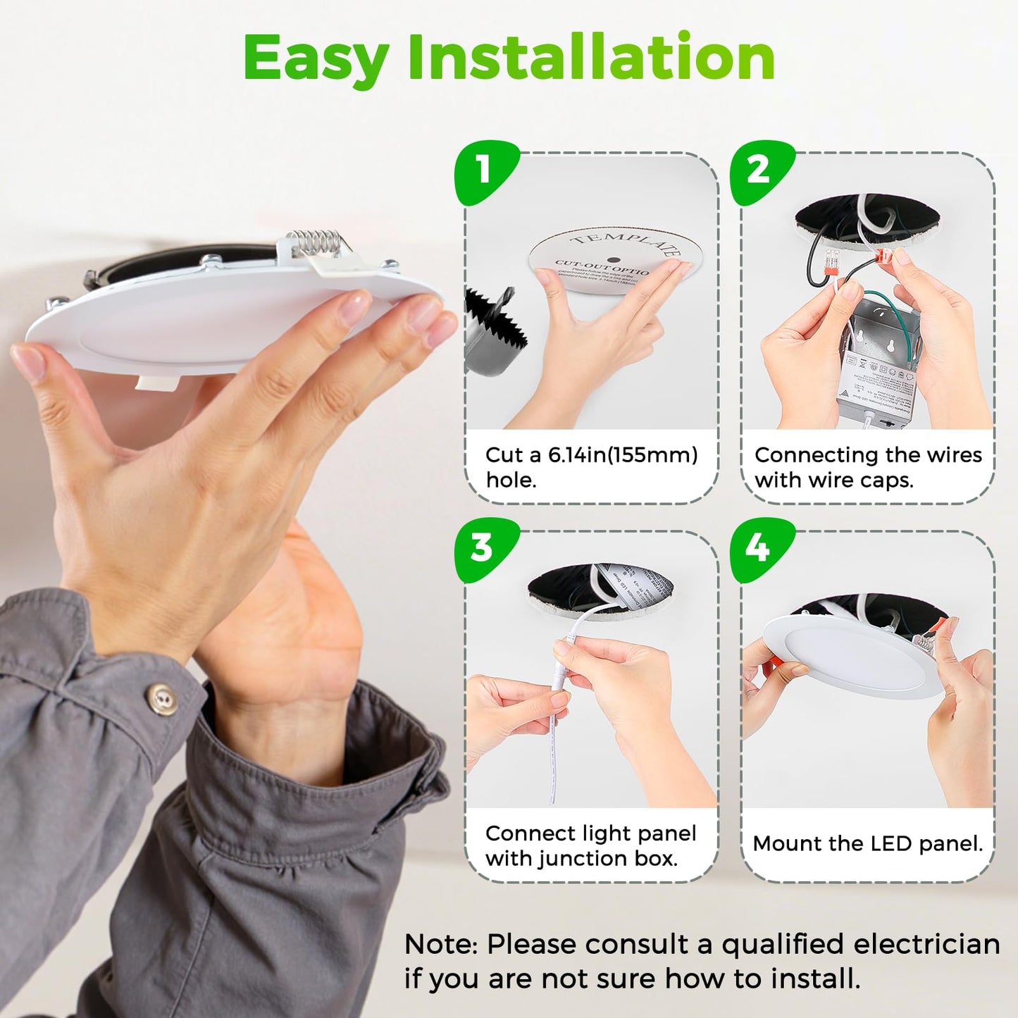 MAXvolador 6 Pack 6 Inch LED Recessed Ceiling Light with Junction Box 1200LM High Brightness, 2700K-6000K 5CCT Dimmable, 12W Ultra-Thin Canless Wafer Downlight