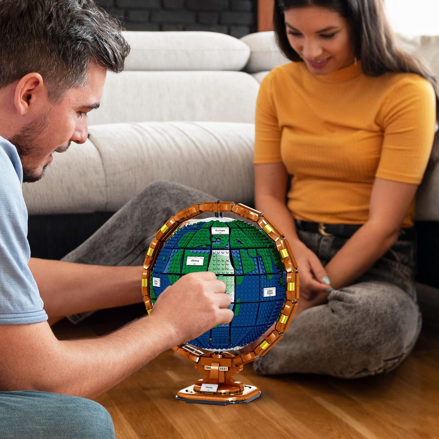 Ideas The Globe Mini Building Set for Adults,2514 Pcs Build Home Decor World map Spinning Globe Gifts for who Love Travel and Geography