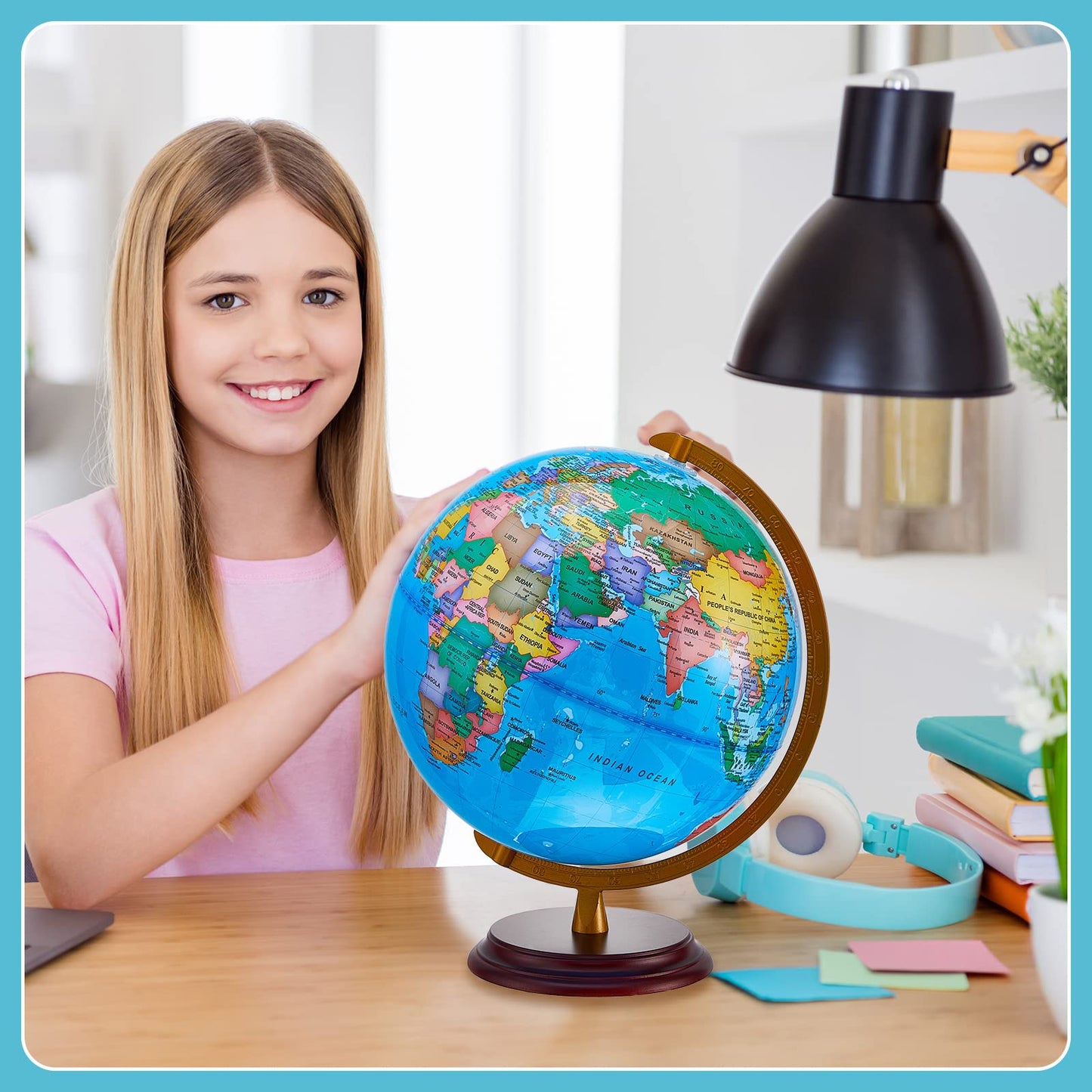 Amylove 13'' Illuminated World Globe with Stand 720°/360° Rotation Rewritable Light Up Globe for Kid World Map for Interactive Learning Light with Base Lamp LED Decor(Classic)