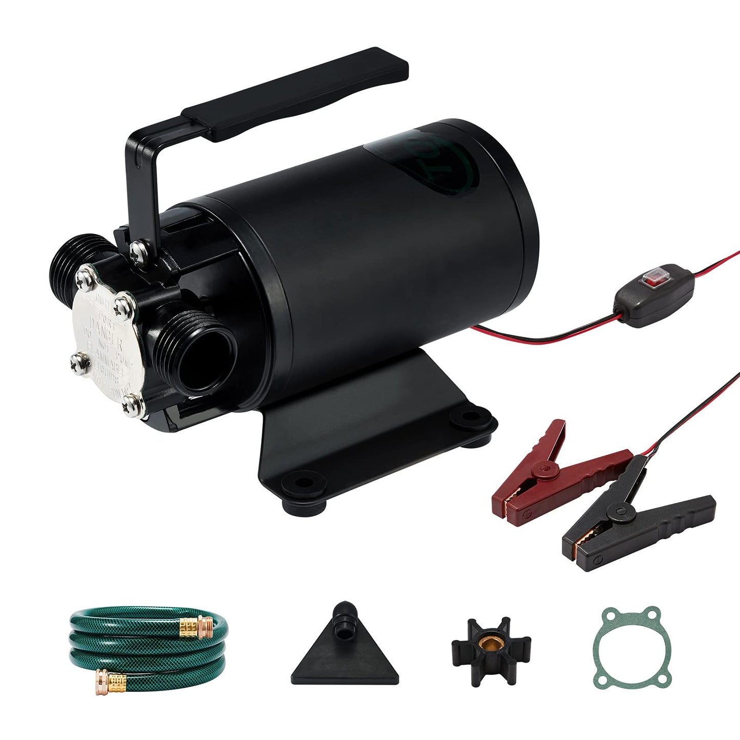 12V Water Transfer Pump 330GPH Self-Priming Pump, Portable Electric Utility Sump Pump with Suction Hose Attachment Black