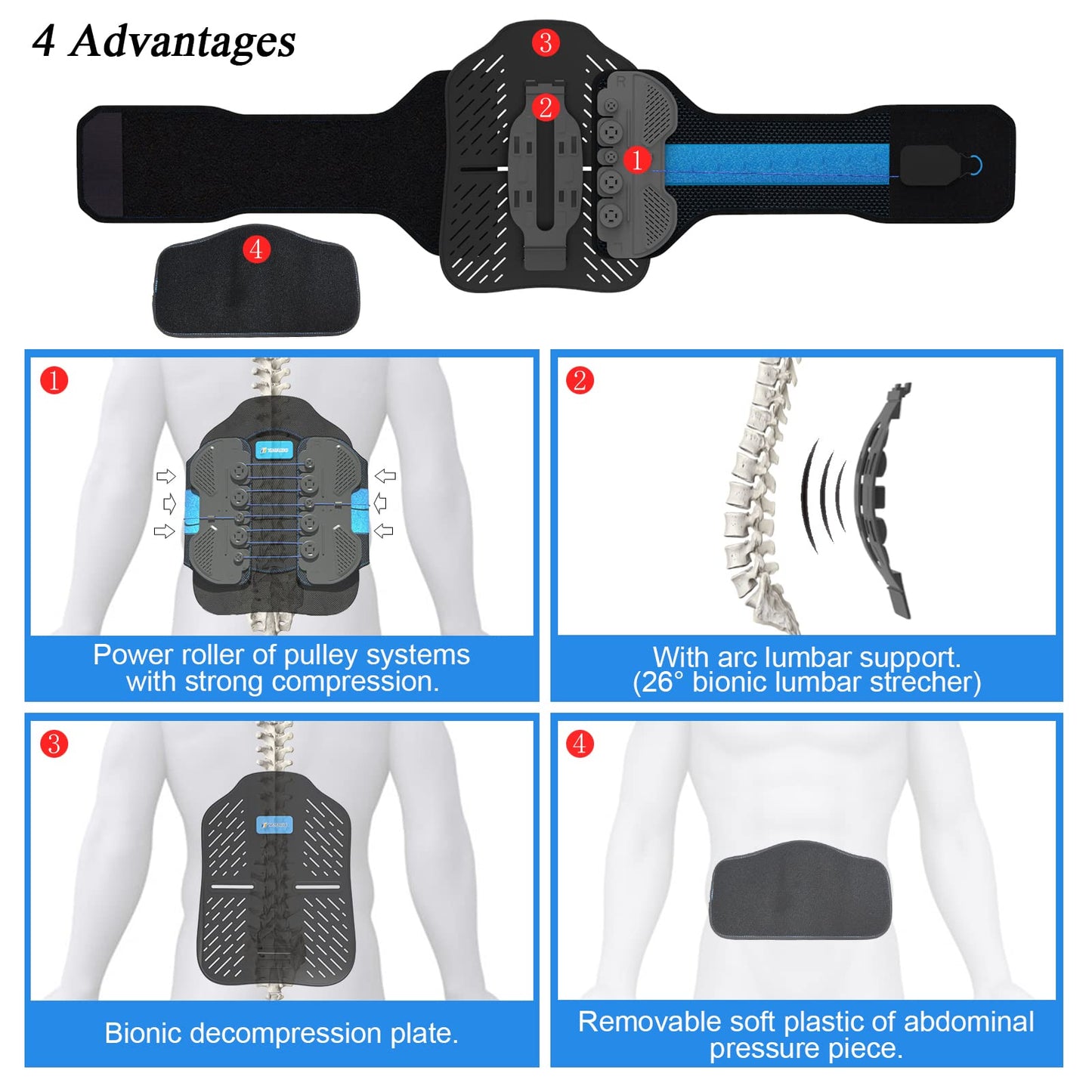 2.0 Version LSO Back Brace with Maximum Decompression Plate&Comfort Curve Back Support New Added with Foam Pad,Dual Pulley System Lumbar Support Belt for Lower Back Pain Relieve,Pre and Post Spine Surgery(L/XL fit belly 35"-47")