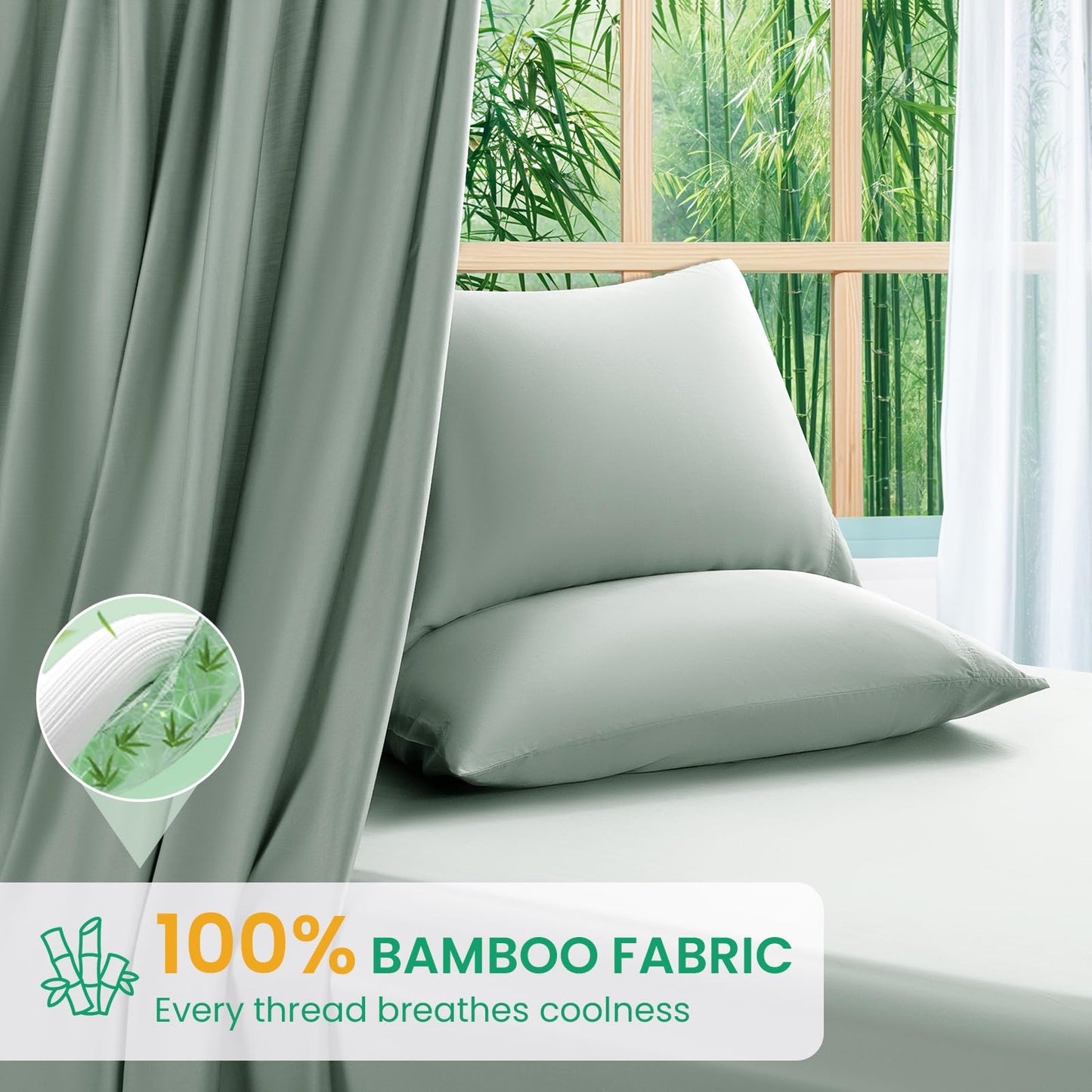 SONORO KATE 100% Viscose Derived from Bamboo_Sheets Queen Size, Ultra Breathable & Cooling Bed Sheets for Hot Sleepers, Hotel Luxury Silky Bedding Sheets, 16" Deep Pocket - 4PC (Sea Glass,Queen)