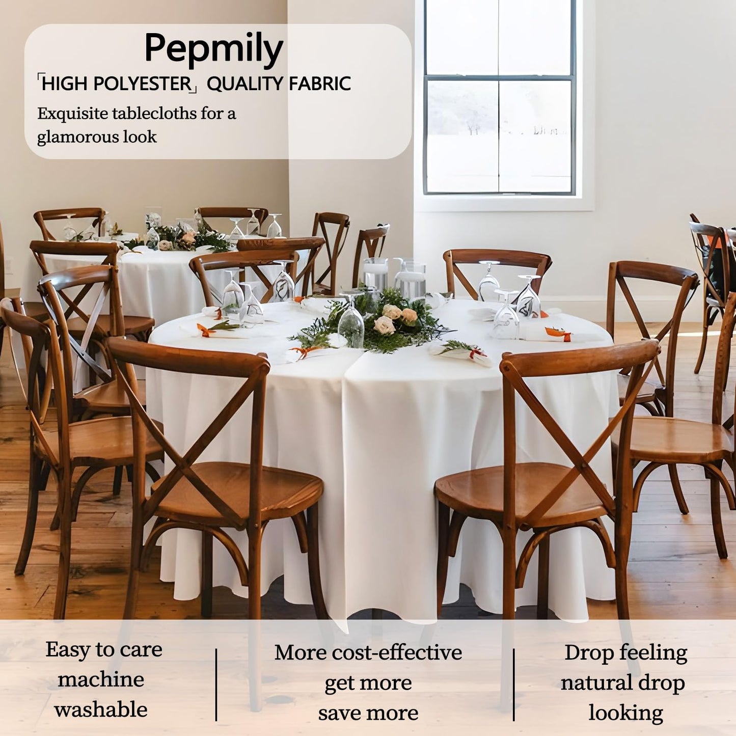 8 Pack White Round Tablecloth 90 Inch Round Table Cloth, Wrinkle Resistant and Washable Tablecloth Polyester Fabric Table Cloth Round Cover for Dining Wedding Banquet Party