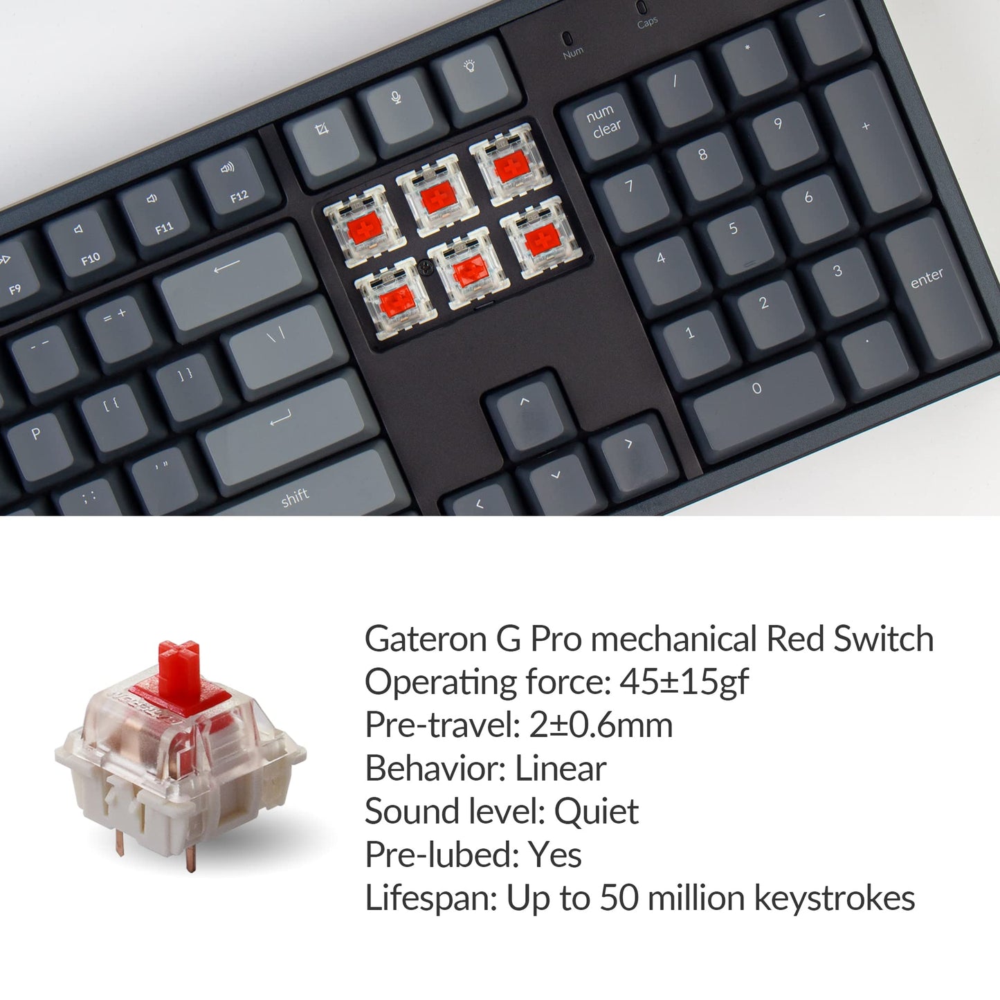 Keychron K10 Full Size 104 Keys Bluetooth Wireless/USB Wired Mechanical Gaming Keyboard for Mac with Gateron G Pro Red Switch/RGB Backlight/Multitasking Computer Keyboard for Windows, Aluminum Frame