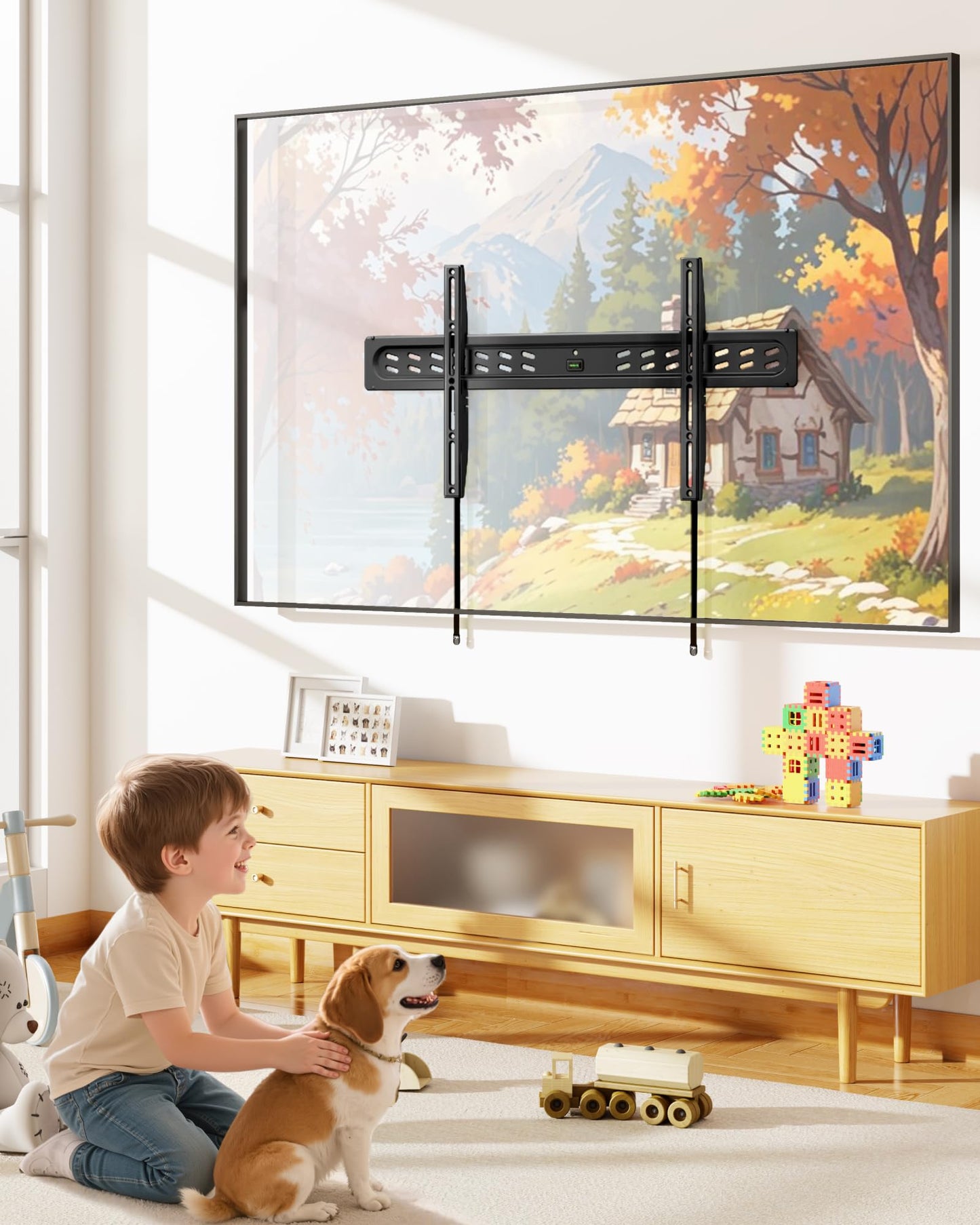 monTEK Ultra Slim Fixed TV Wall Mount Bracket for 43–95" Flat & Curved TVs, Super Low Profile 0.95" from Wall, Holds 150 lbs, Supports VESA 800x400, Fits 16"/18"/24"/32" Studs